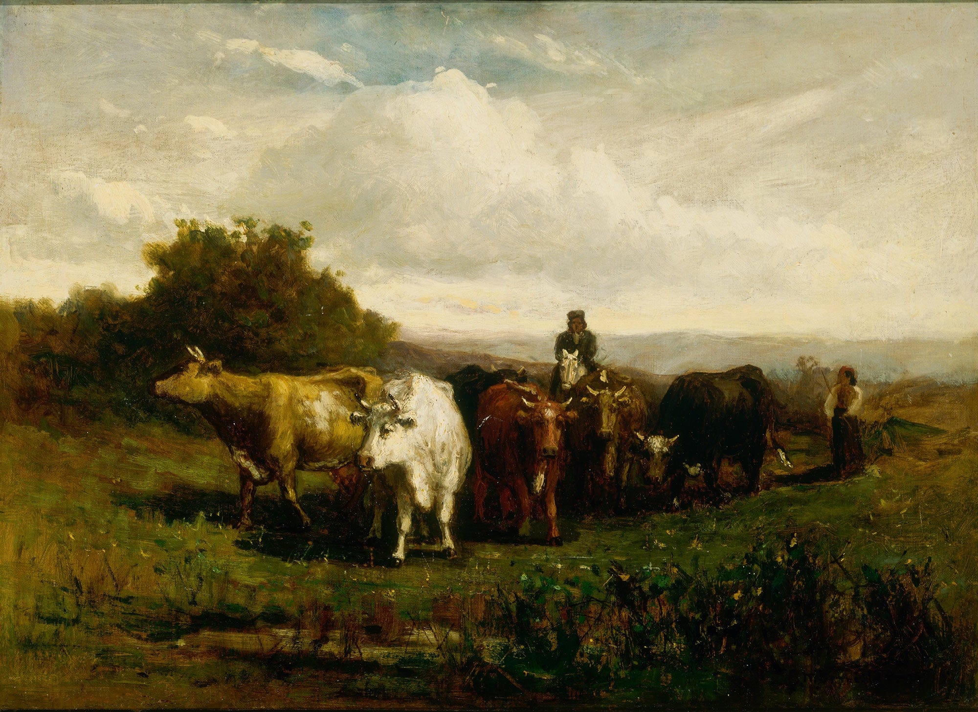 Untitled Man On Horseback Woman On Foot Driving Cattle by Edward Mitchell Bannister - Image 2