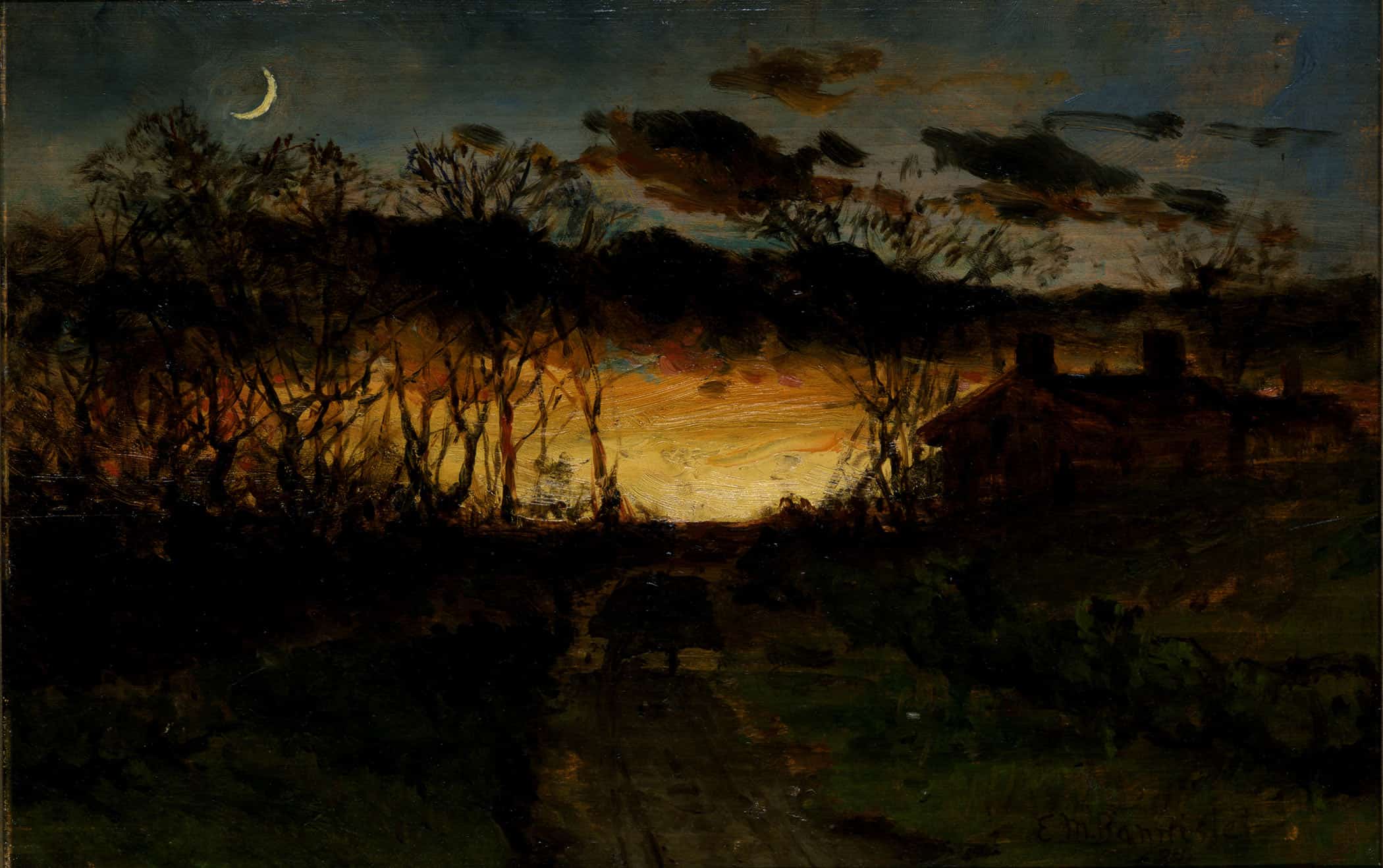 Untitled Sunset With Quarter Moon And Farmhouse by Edward Mitchell Bannister - Image 2