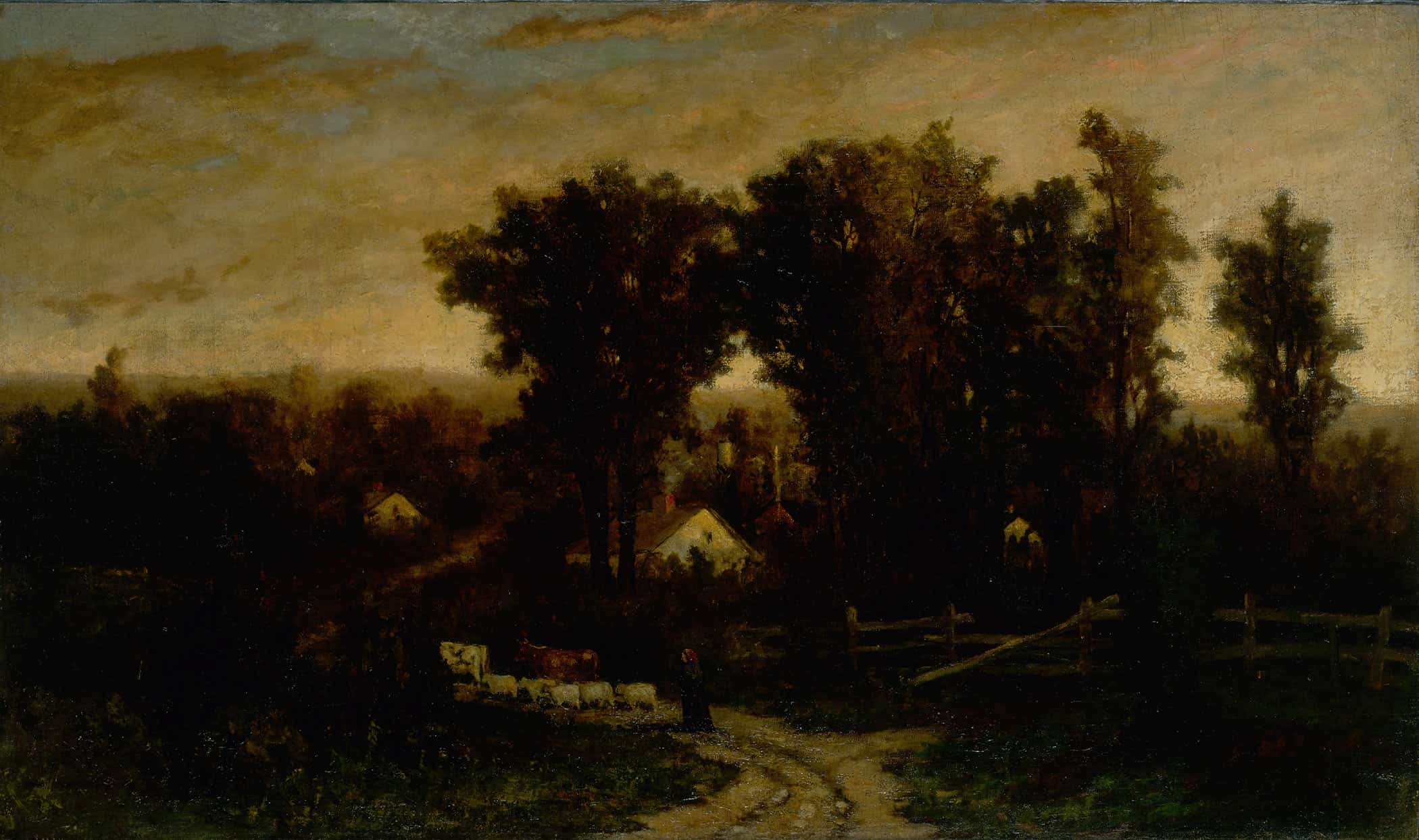 Untitled Woman With Cattle And Sheep At Dusk by Edward Mitchell Bannister - Image 2