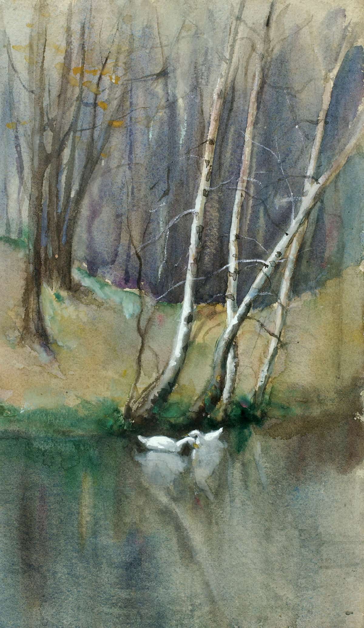 Untitled Wood Scene With Birch Trees And Ducks by Edward Mitchell Bannister - Image 3