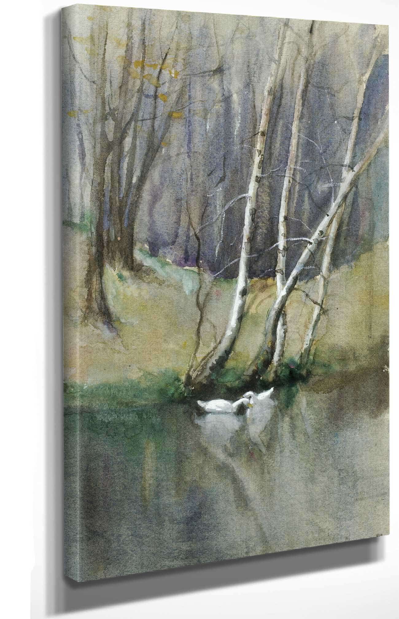 Untitled Wood Scene With Birch Trees And Ducks by Edward Mitchell Bannister - Image 4