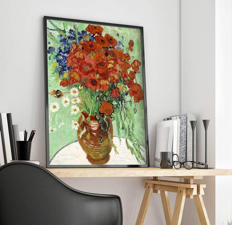 Vase With Daisies And Poppies Painting Vincent Van Gogh Canvas Art - Image 4