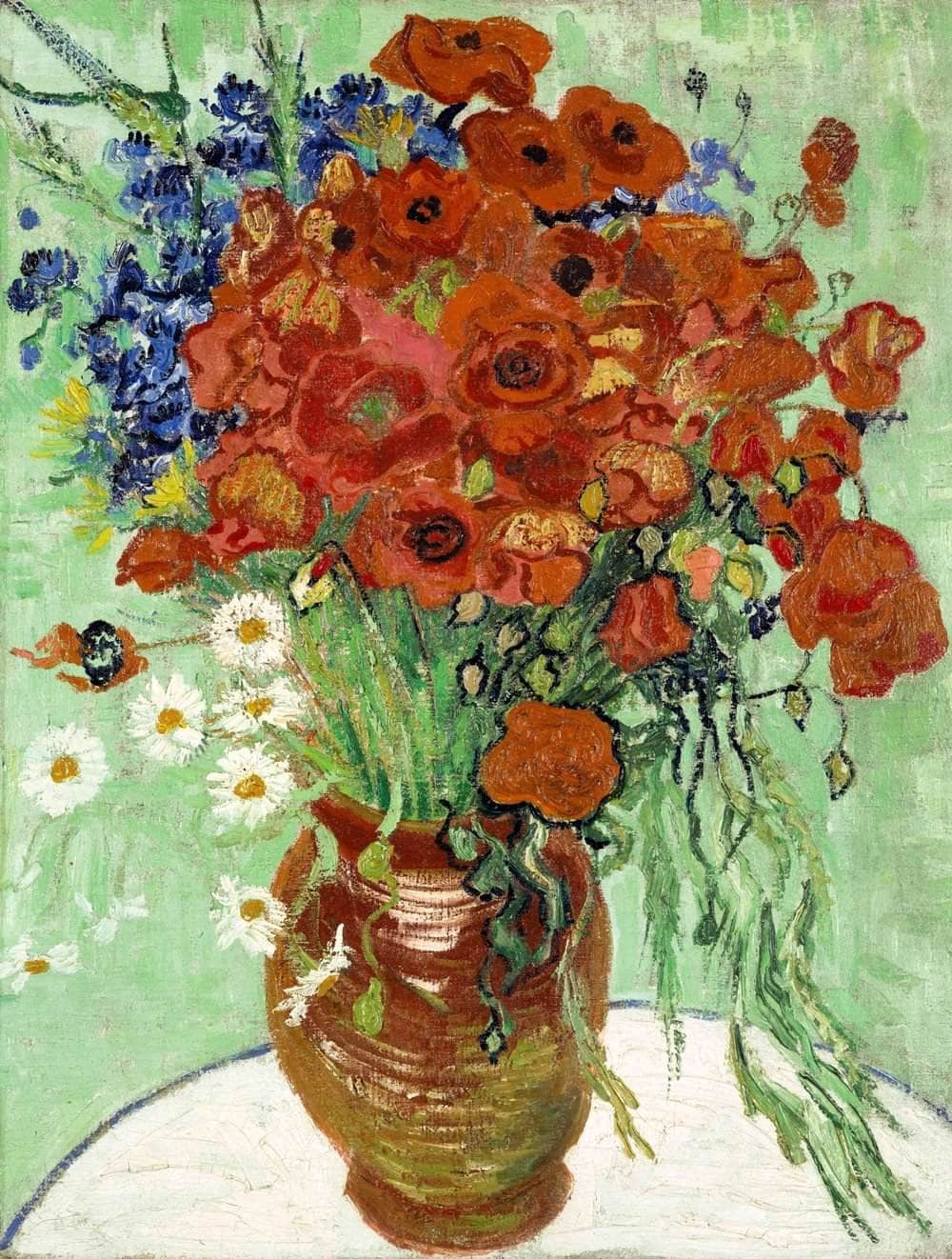 Vase With Daisies And Poppies Painting Vincent Van Gogh Canvas Art - Image 5