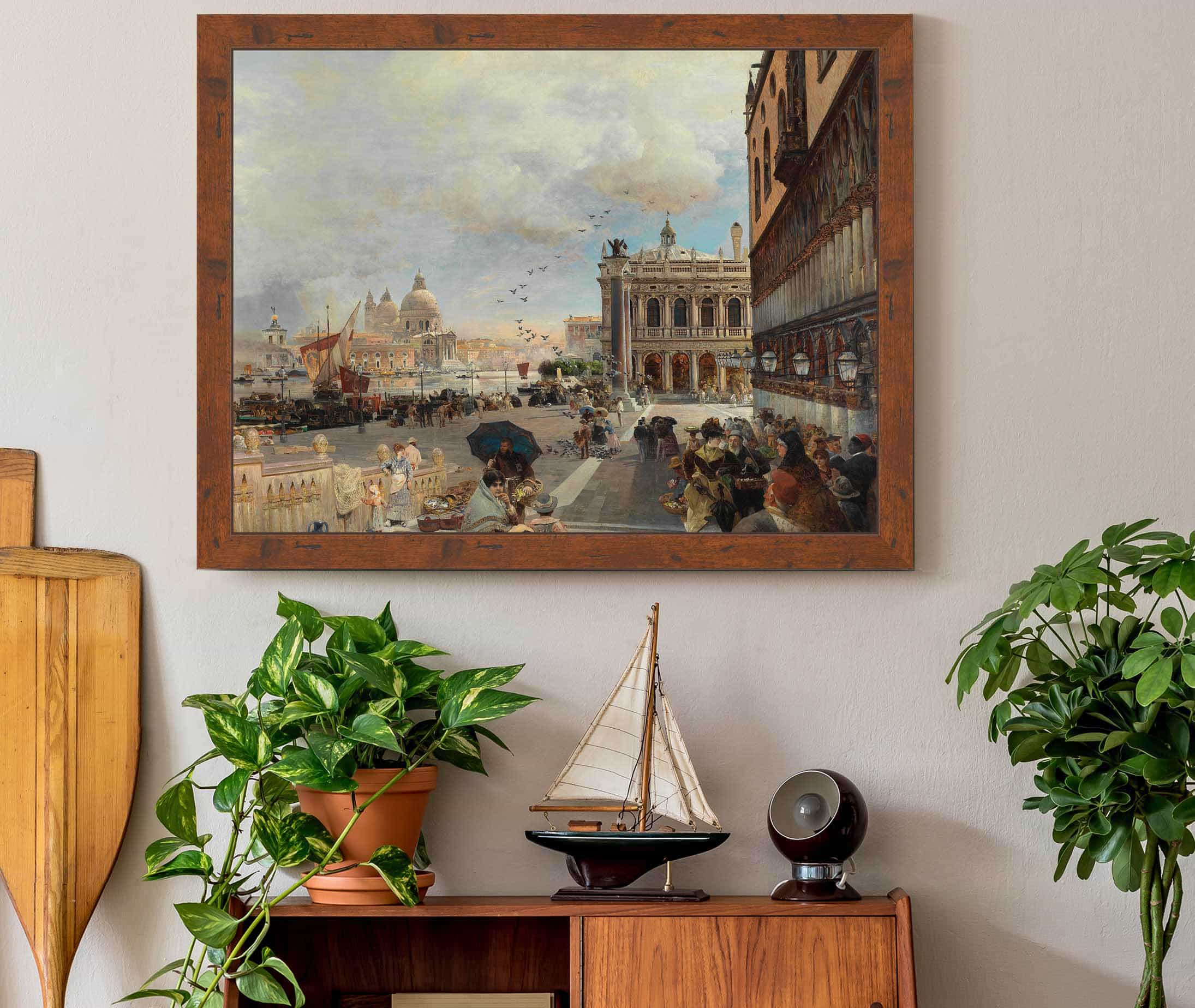 Venice A View Of The Piazzetta With The Biblioteca Marciana by Oswald Achenbach - Image 2