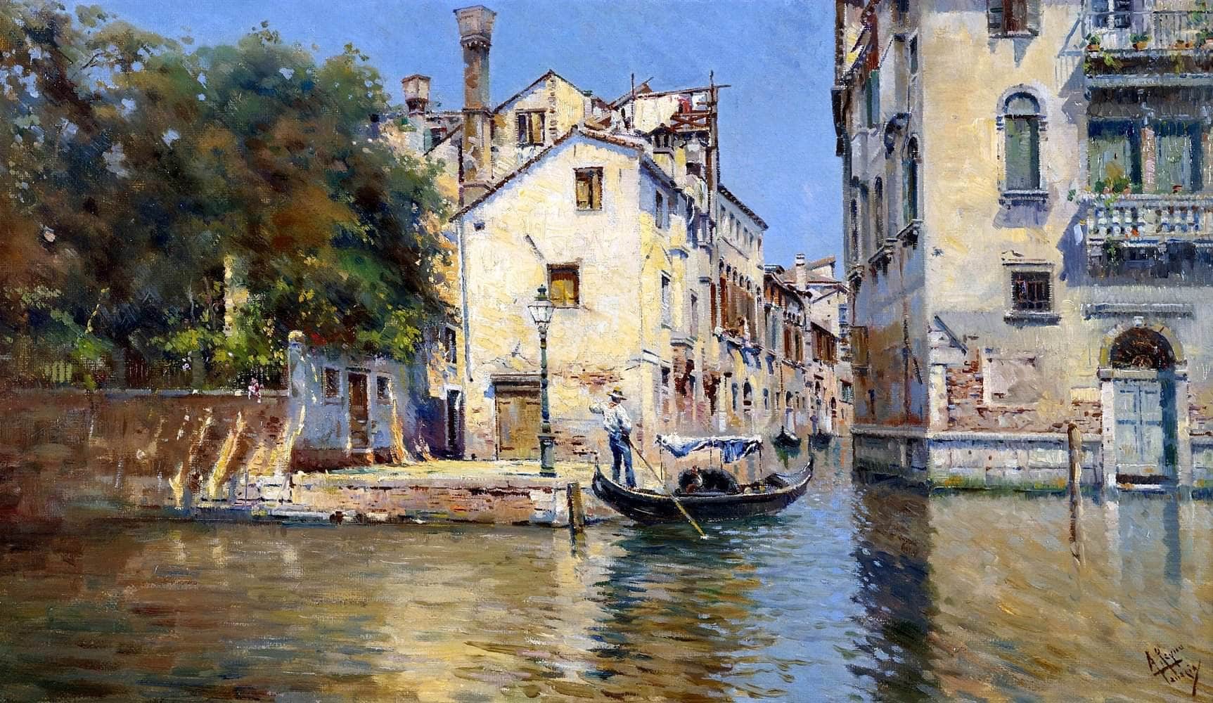 Venice Venetian Canal Painting Antonio Reyna Manescau Canvas Art - Image 5