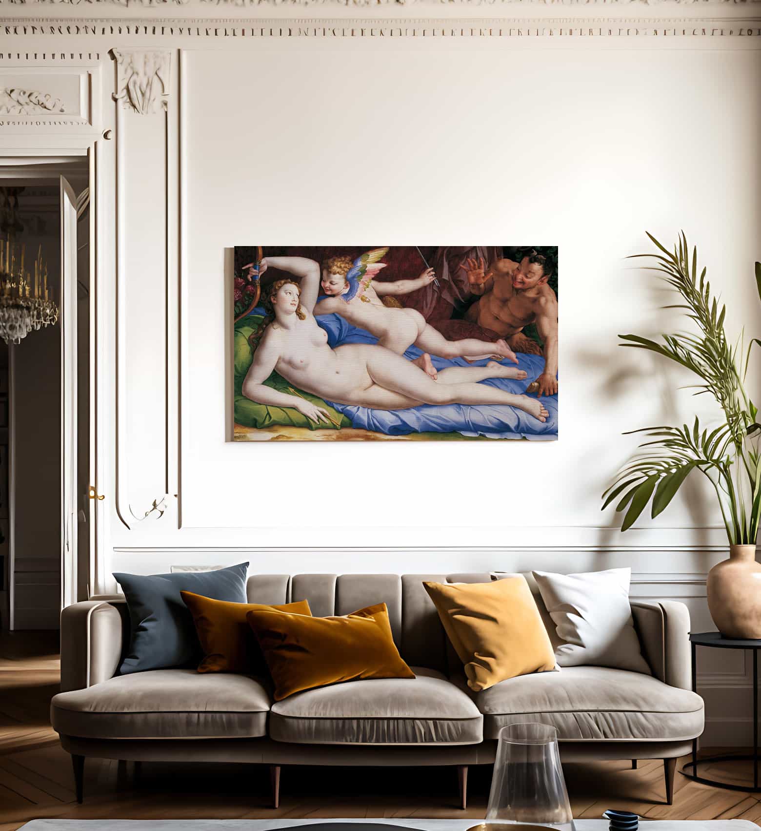 Venus Cupid And Satyr 1553 1554 Oil On Panel 135X231Cm Rome Galleria Colonna By Agnolo Bronzino - Image 3