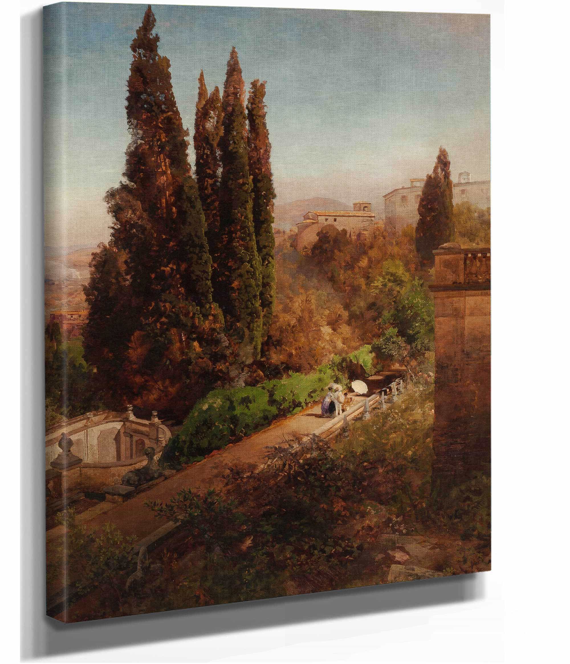 View From High In The Gardens Of Villa Torlonia Frascati Rome by Oswald Achenbach - Image 2