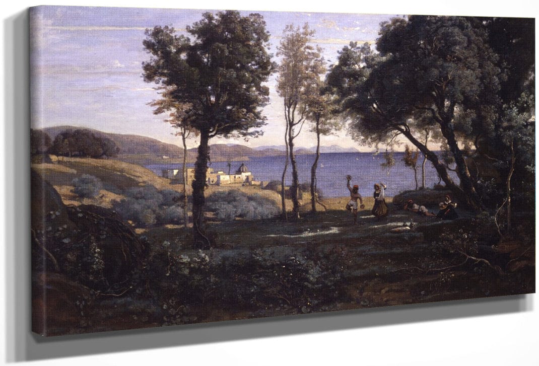 View Near Naples By Jean Baptiste Camille Corot