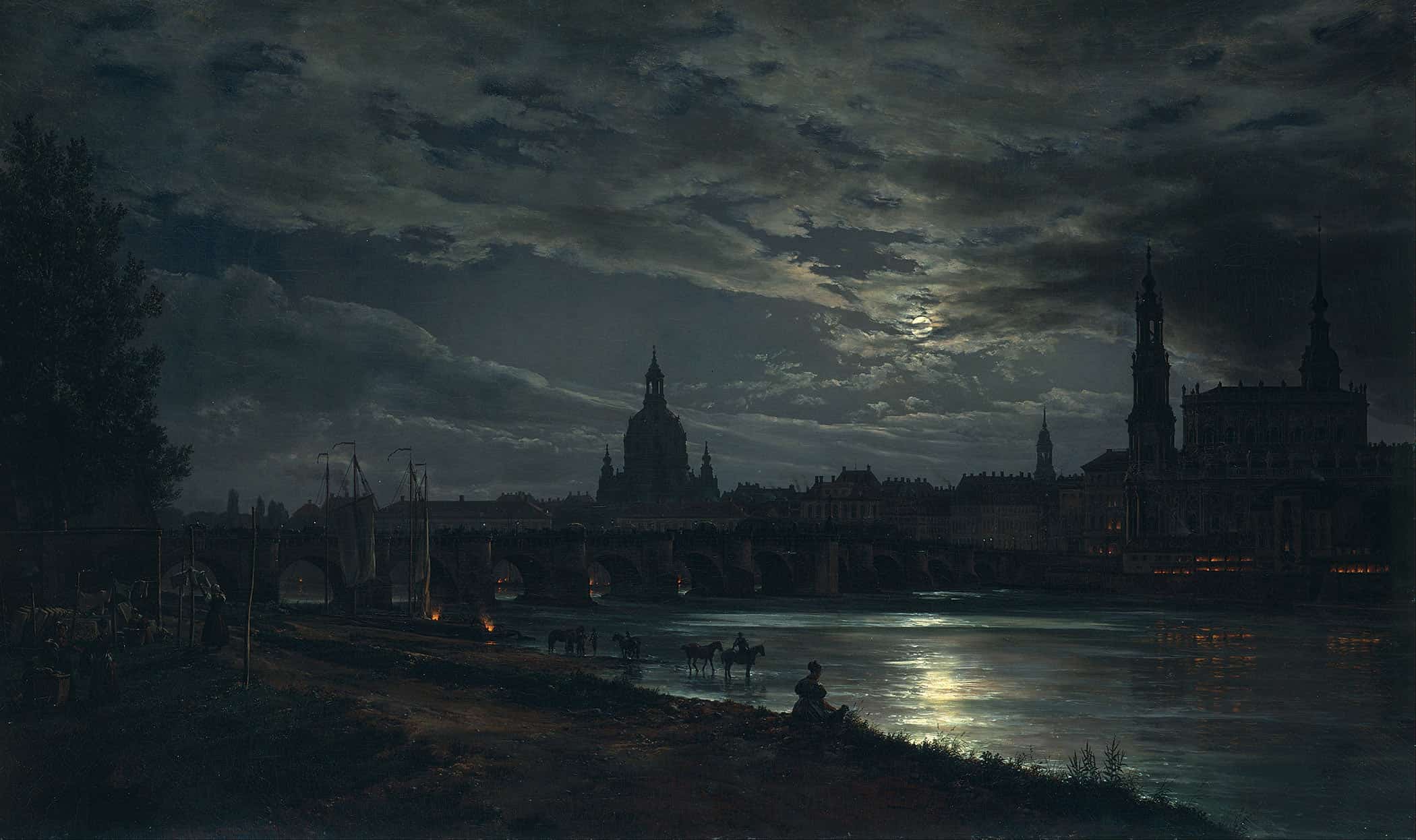 View Of Dresden By Moonlight by Johan Christian Dahl - Image 2