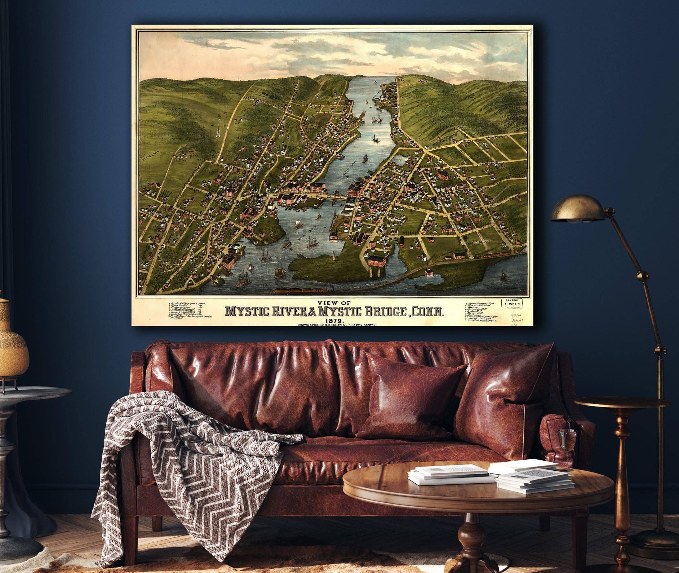 View Of Mystic River & Mystic Bridge Conn 1879 State of Connecticut - Image 4