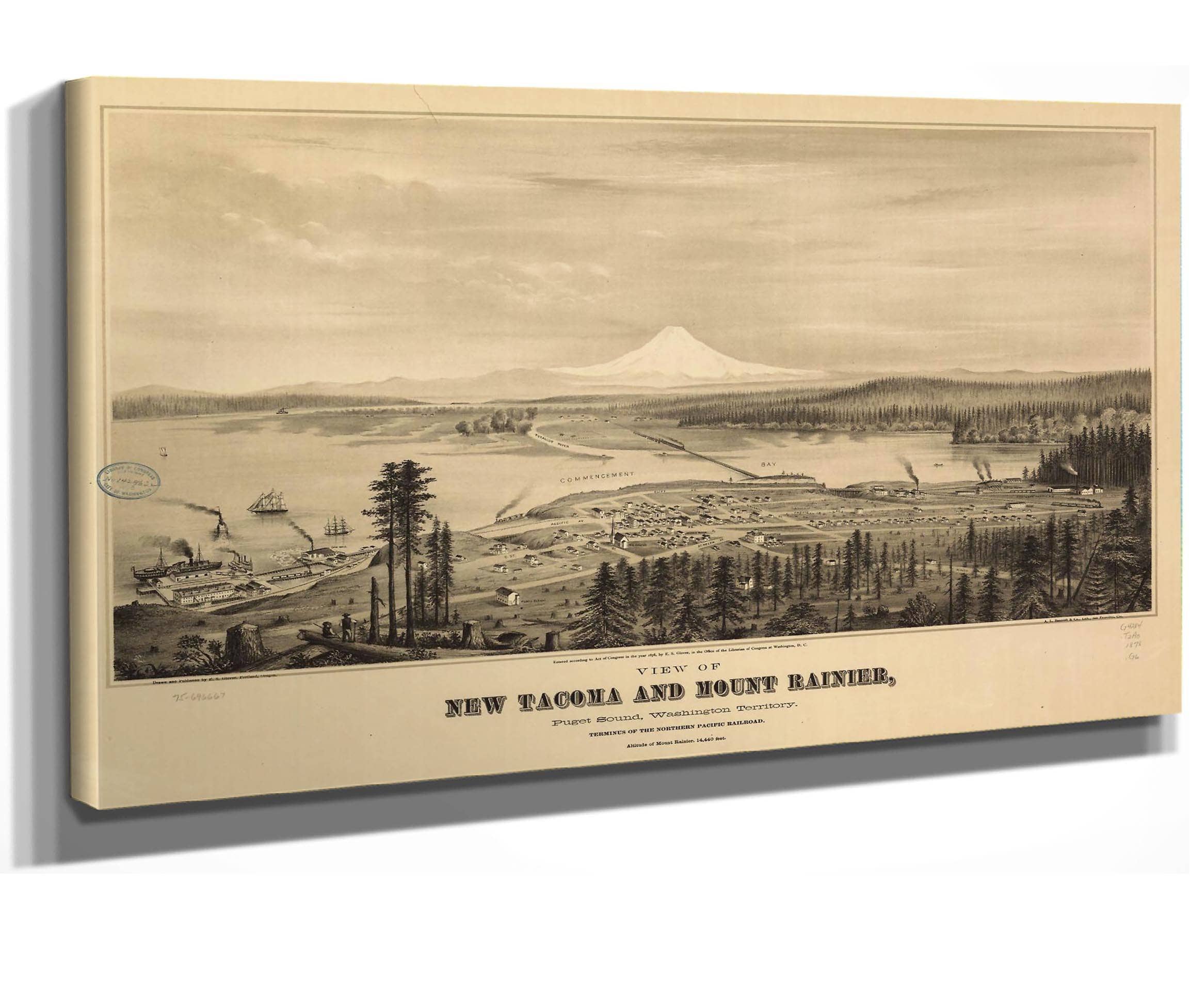 View Of New Tacoma And Mount Rainier Puget Sound Washington Territory State Of Washington