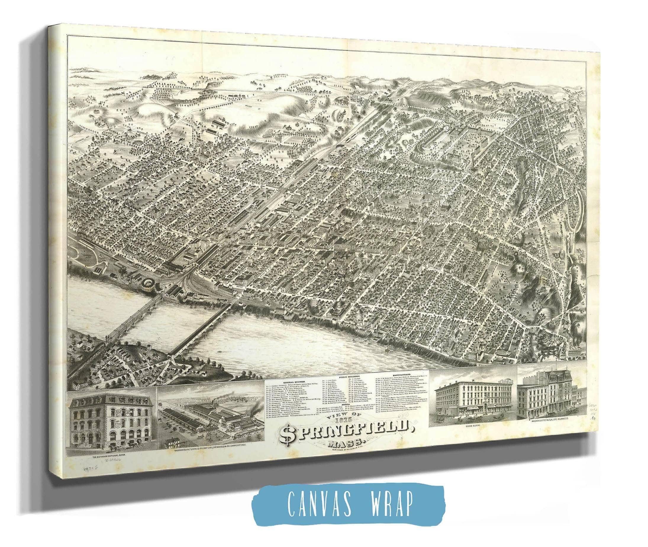 View Of Springfield Mass 1875 State of Massachusetts