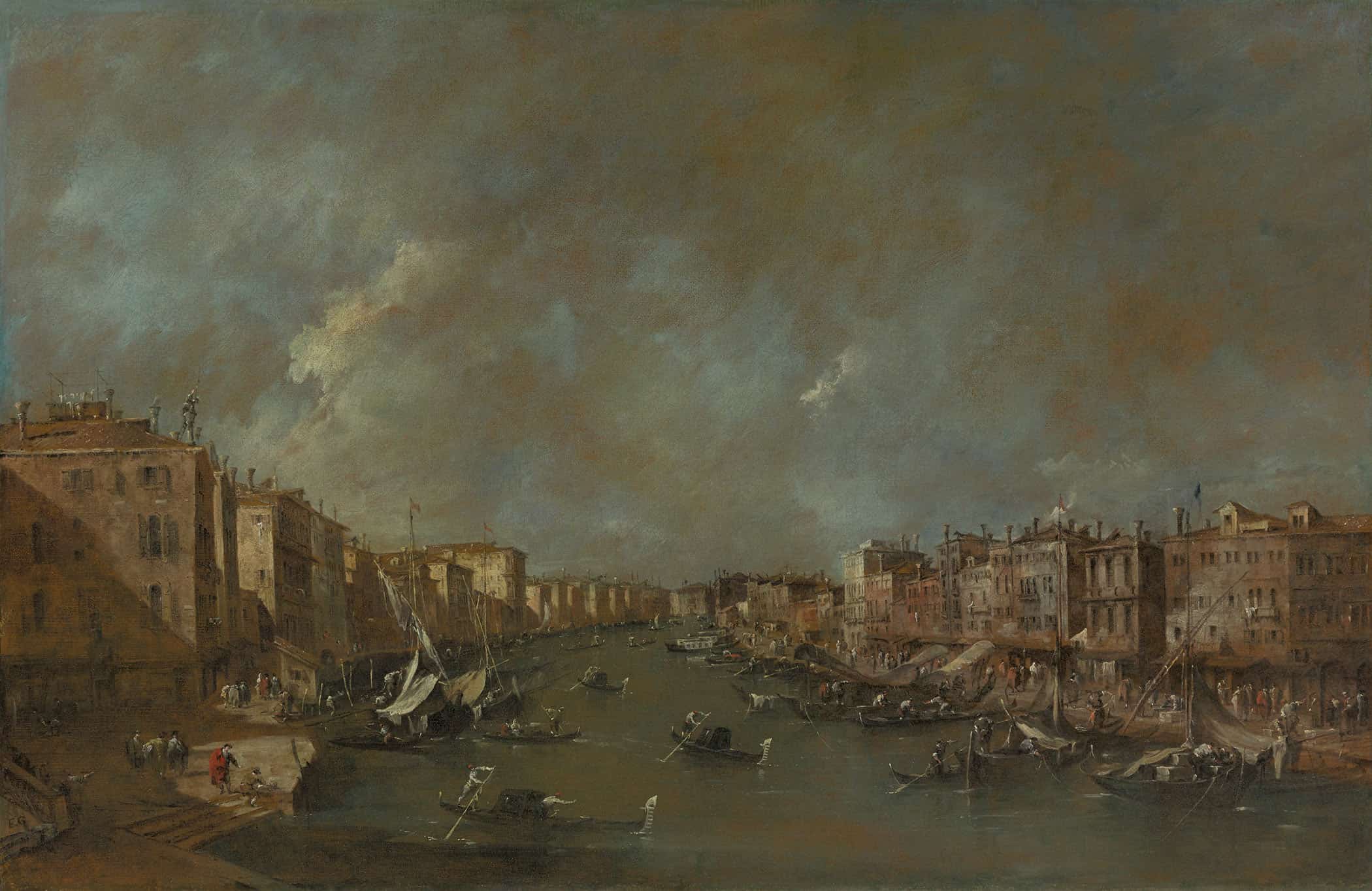 View Of The Grand Canal From The Ponte Di Rialto After by Francesco Guardi - Image 2