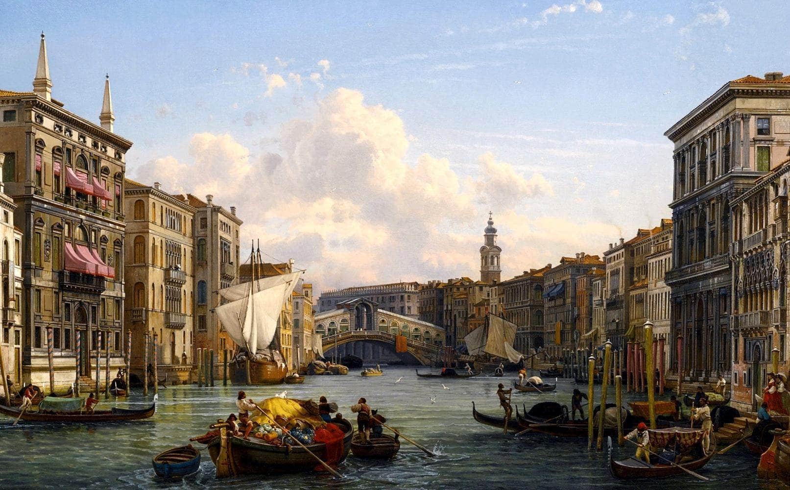 View Of The Grand Canal Rial To Bridge Venice Painting Friedrich Nerly Canvas Art - Image 5