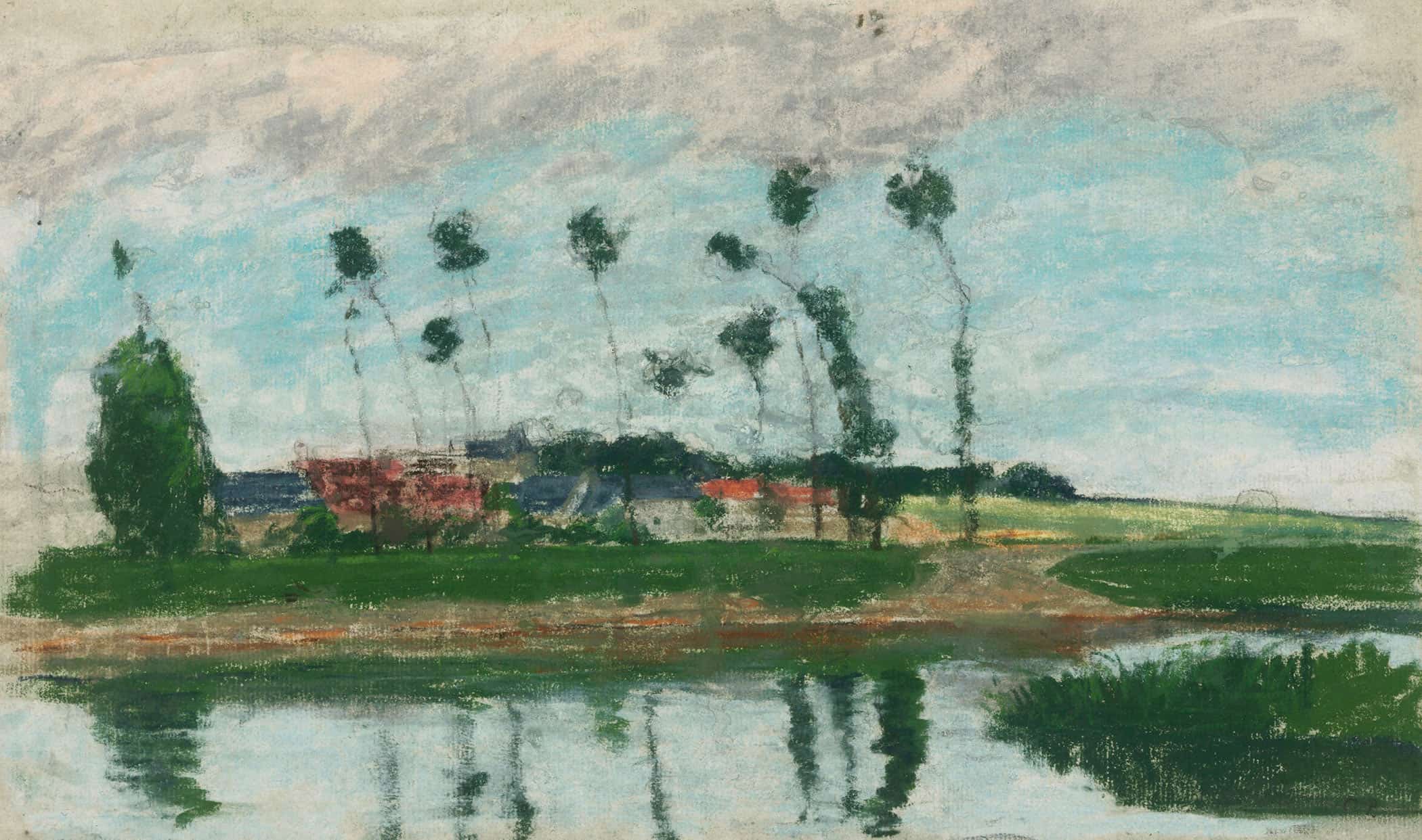Village Au Bord Dun Etang by Camille Pissarro - Image 2