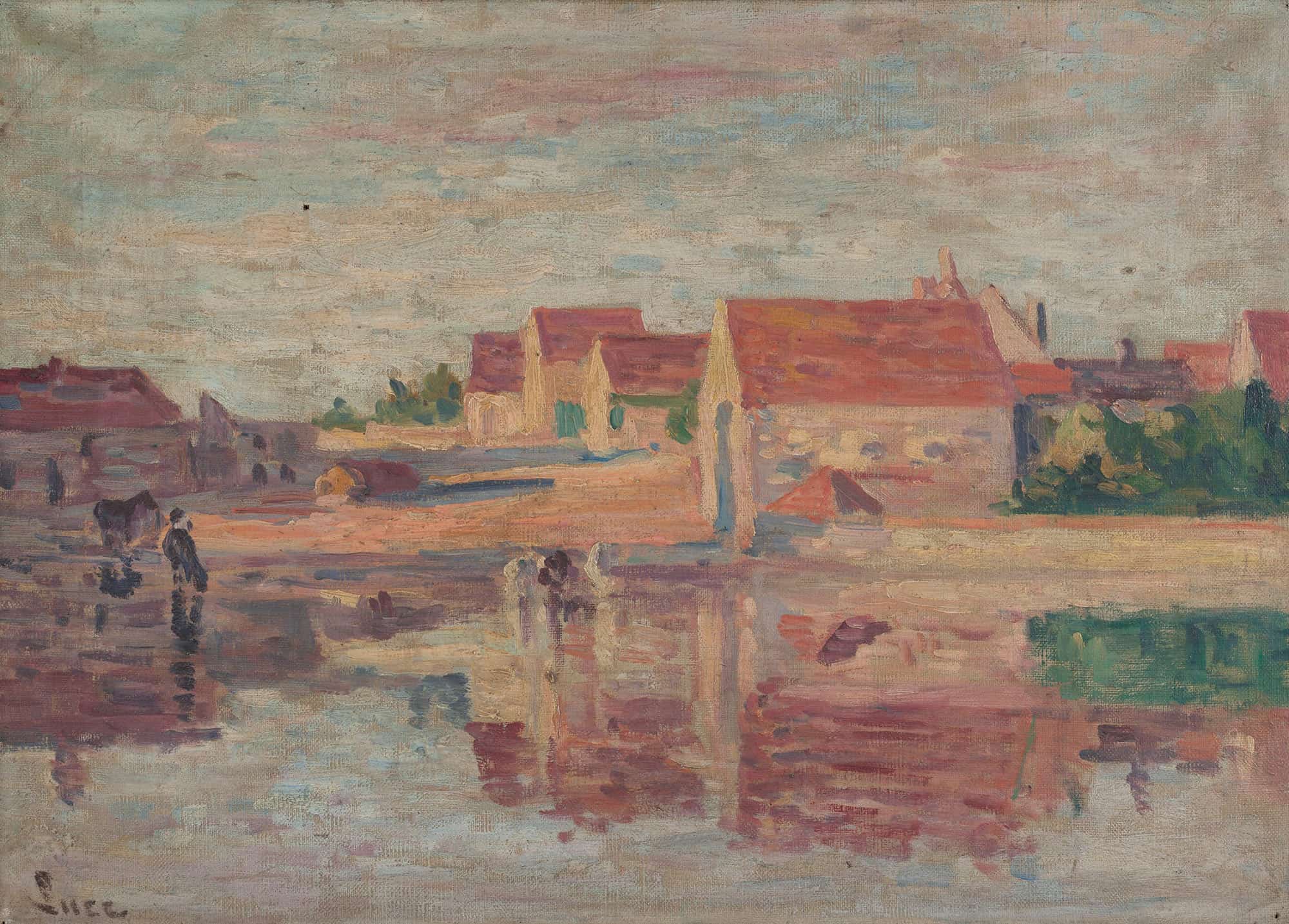 Village Au Bord Dune Riviere by Maximilien Luce