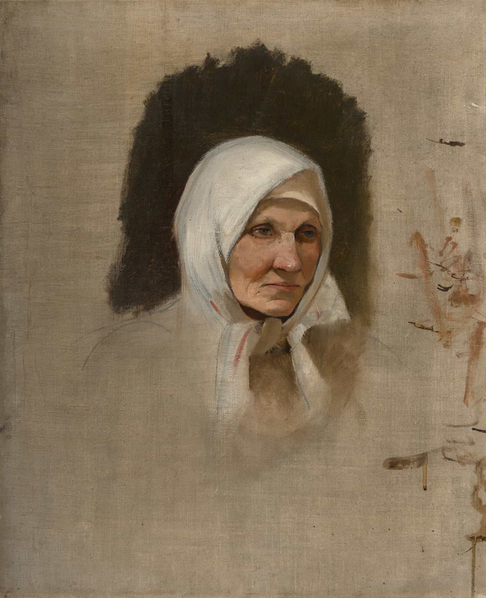 Village Woman In A White Scarf by Ladislav Mednyanszky