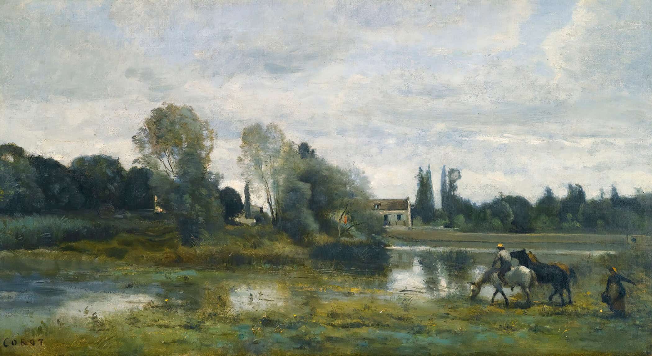 Ville Davray Labreuvoir Des Chevaux by Jean Baptiste Camille Corot - Image 2