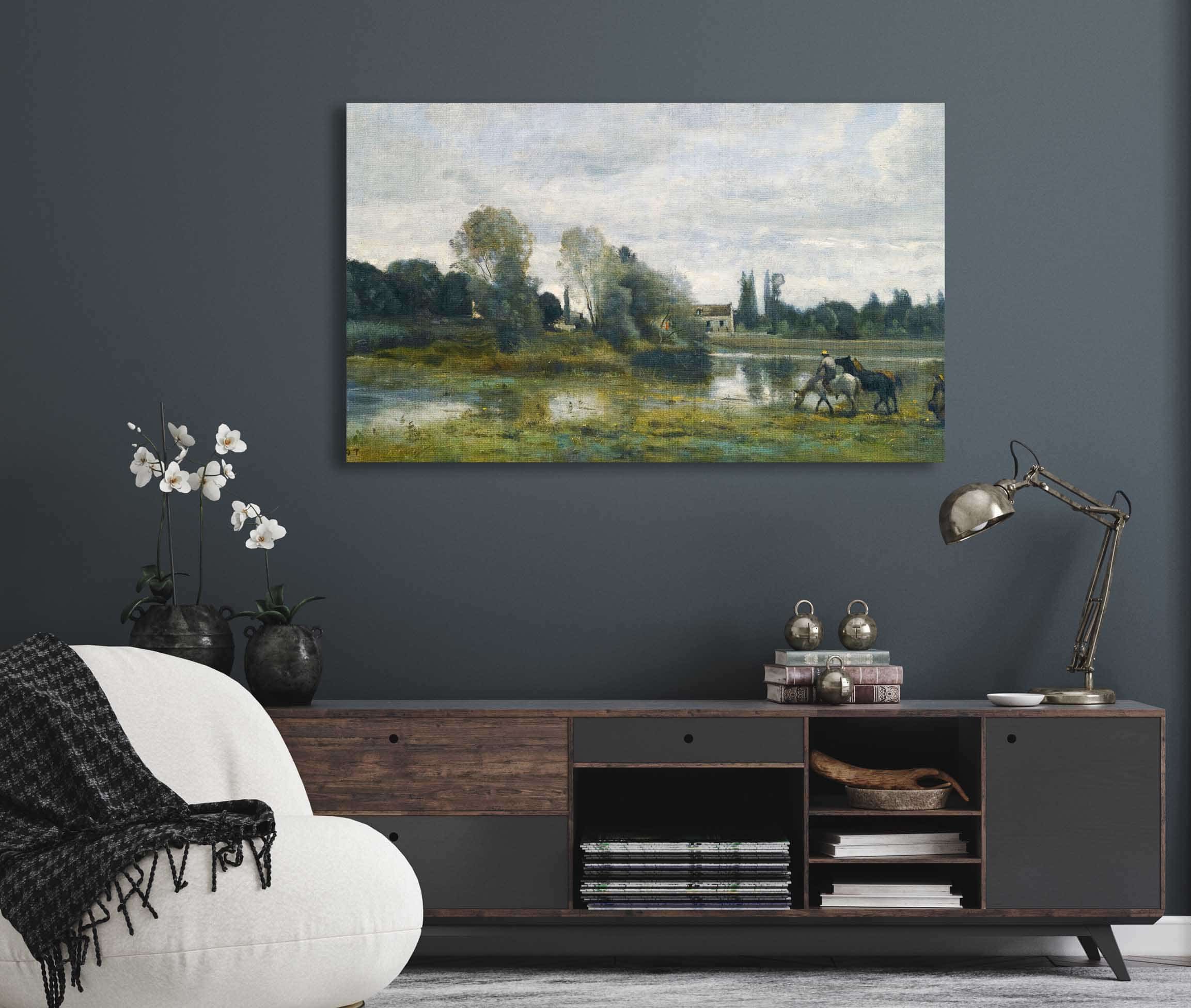Ville Davray Labreuvoir Des Chevaux by Jean Baptiste Camille Corot - Image 5