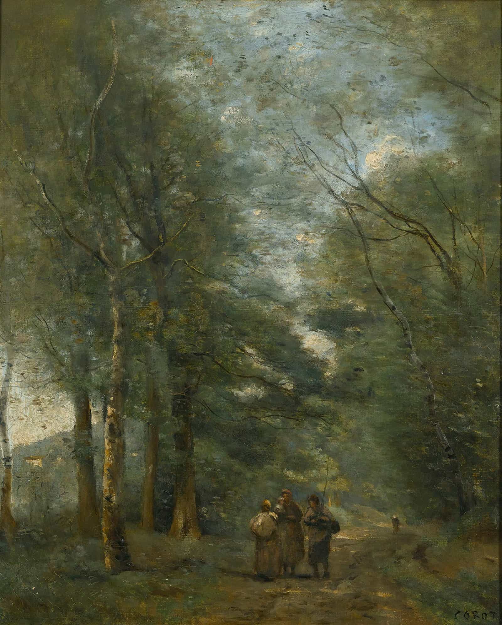 Ville Davray Paysans Causant Sur Le Chemin Longeant Letang by Jean Baptiste Camille Corot - Image 2