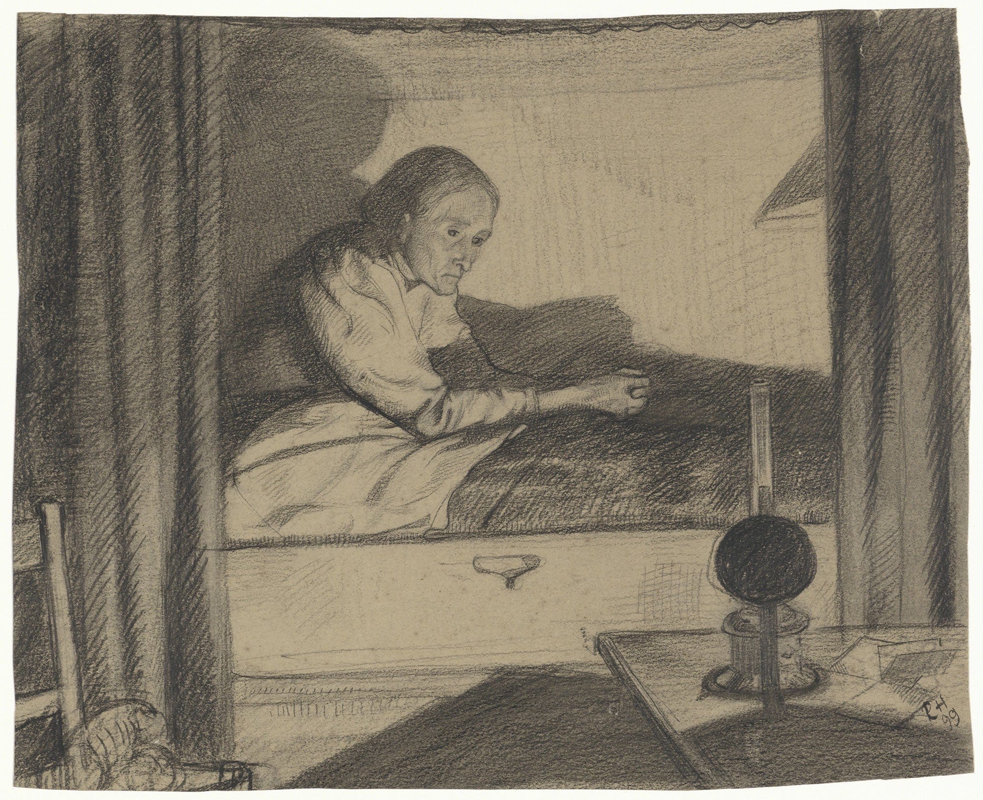 Vrouw Hogerhuis Zittend In Bed Eerste Ontwerp by Richard Nicolaus Roland Holst