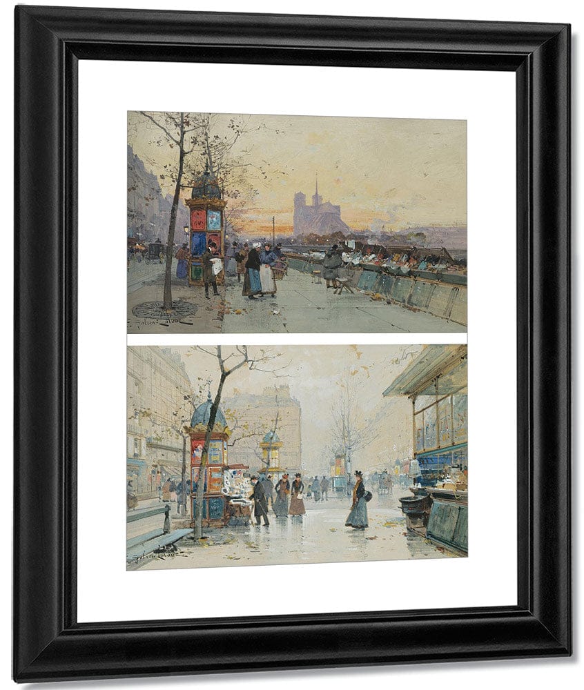 Vue De Notre Dame Quai De Montebello; Boulevard Des Capucines Kiosque À Journaux; A Pair By Eugene Galien Laloue - Image 2