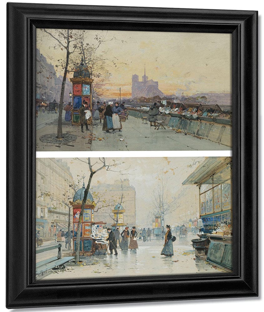 Vue De Notre Dame Quai De Montebello; Boulevard Des Capucines Kiosque À Journaux; A Pair By Eugene Galien Laloue - Image 6