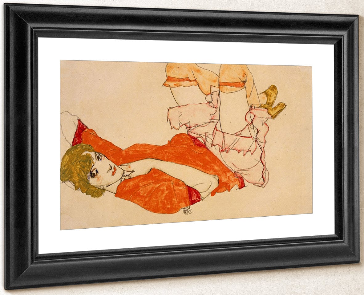 Wally In Red Blouse With Raised Knees 1913 Watercolor Gouache 31X47Cm Pc By Egon Schiele - Image 4