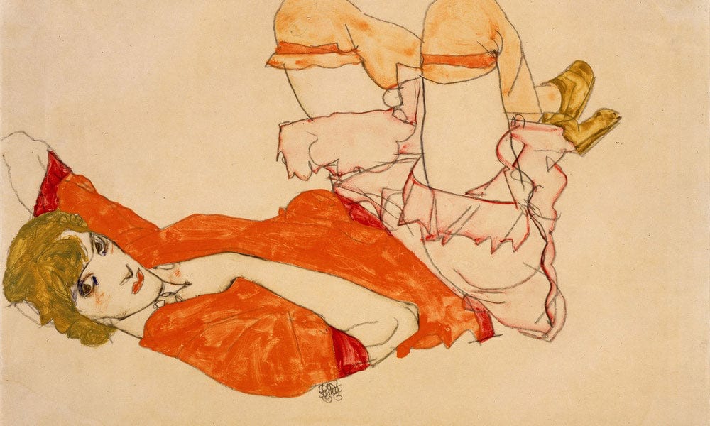 Wally In Red Blouse With Raised Knees 1913 Watercolor Gouache 31X47Cm Pc By Egon Schiele - Image 7