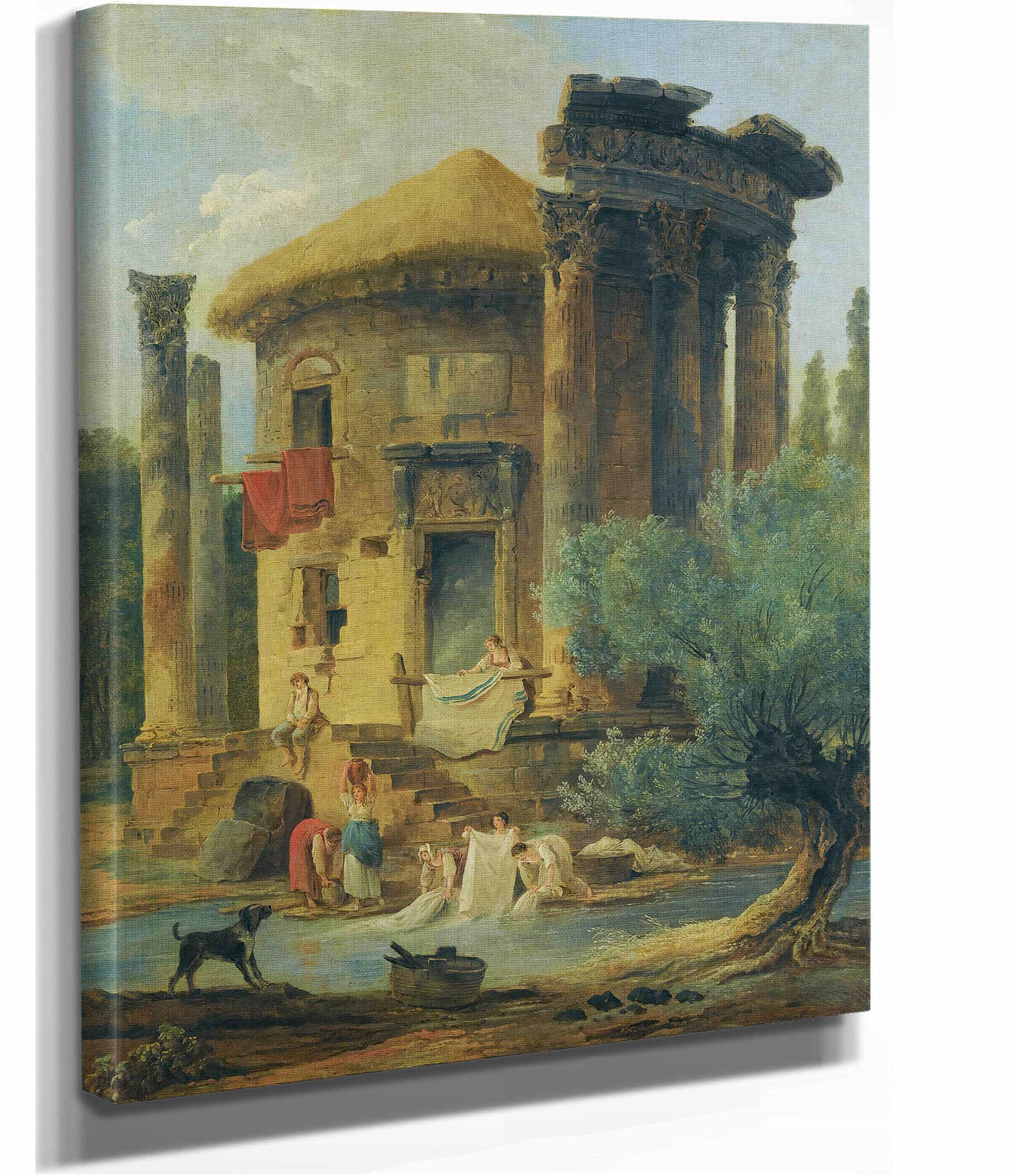 Washerwomen At The Edge Of A River Beneath A Ruined Circular Temple by Hubert Robert - Image 2
