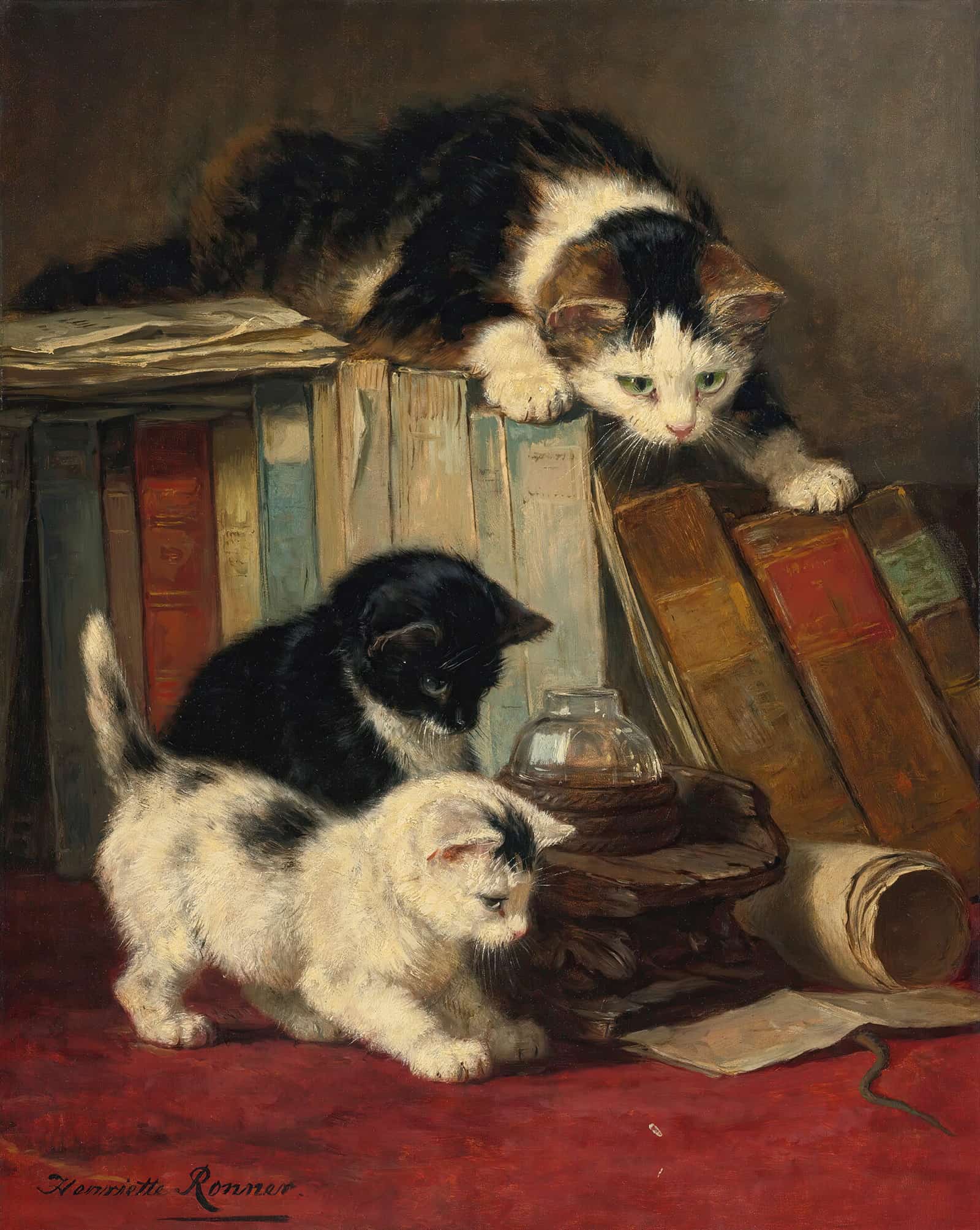 Watching The Prey by Henriette Ronner Knip - Image 2