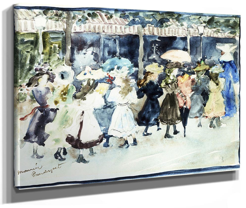 Watercolor Of Girls Walking Along The Boardwalk By Maurice Brazil Prendergast