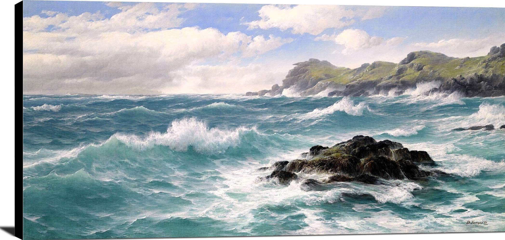 Waves Off The Cornish Coast Painting David James Canvas Art - Image 2