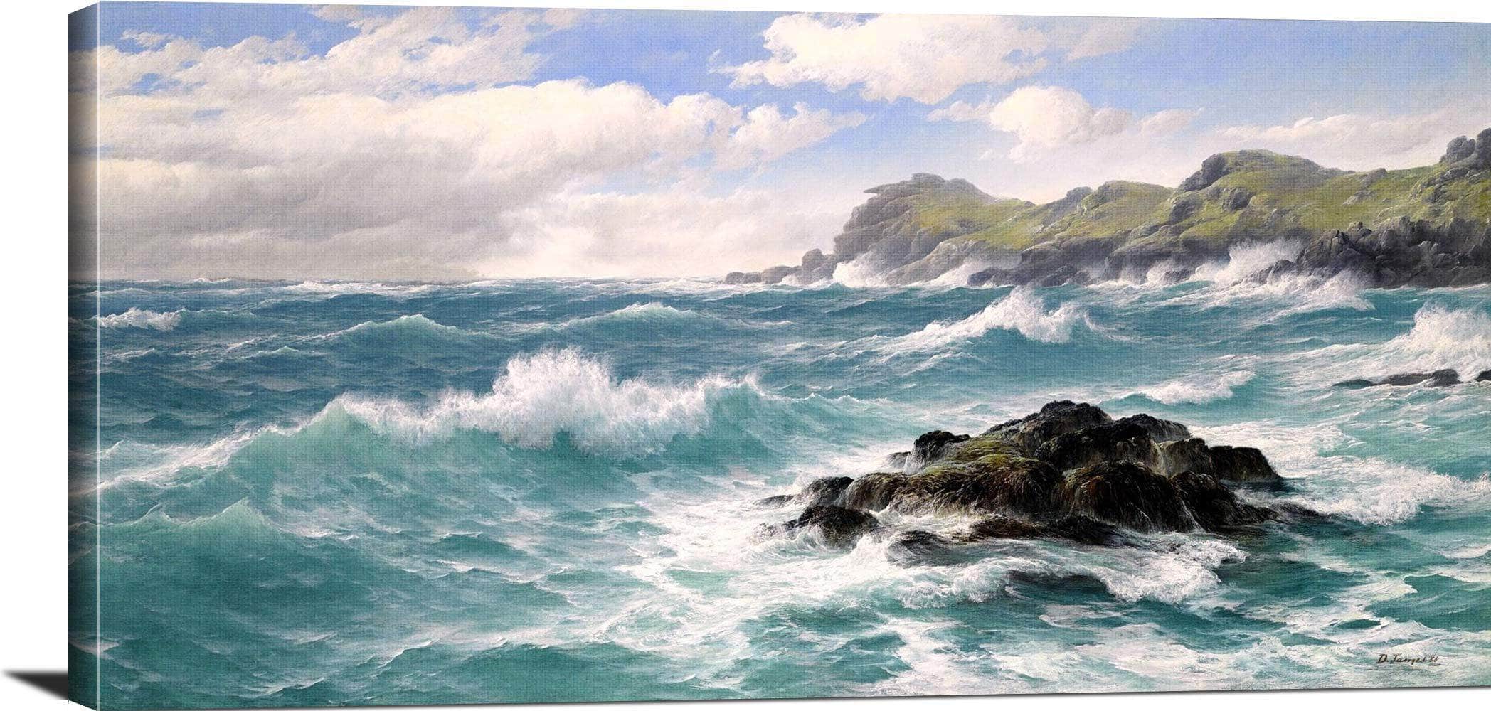 Waves Off The Cornish Coast Painting David James Canvas Art - Image 3