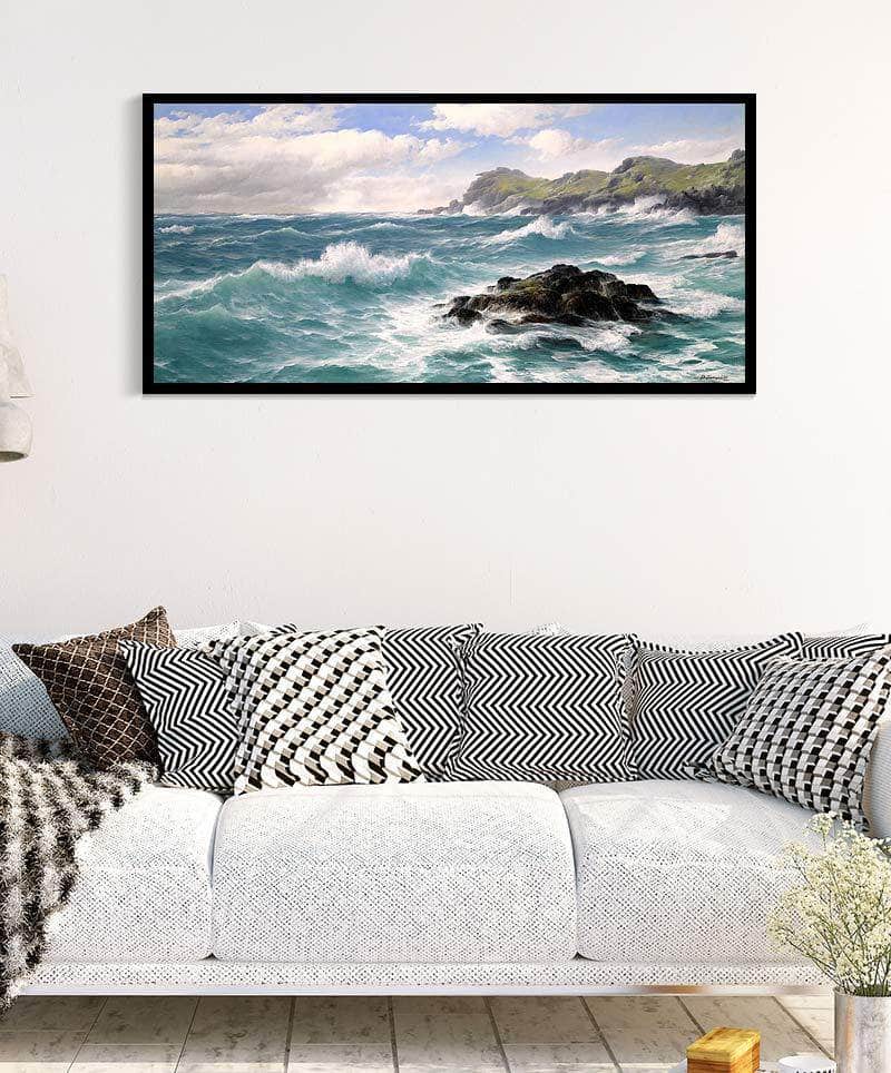 Waves Off The Cornish Coast Painting David James Canvas Art - Image 4