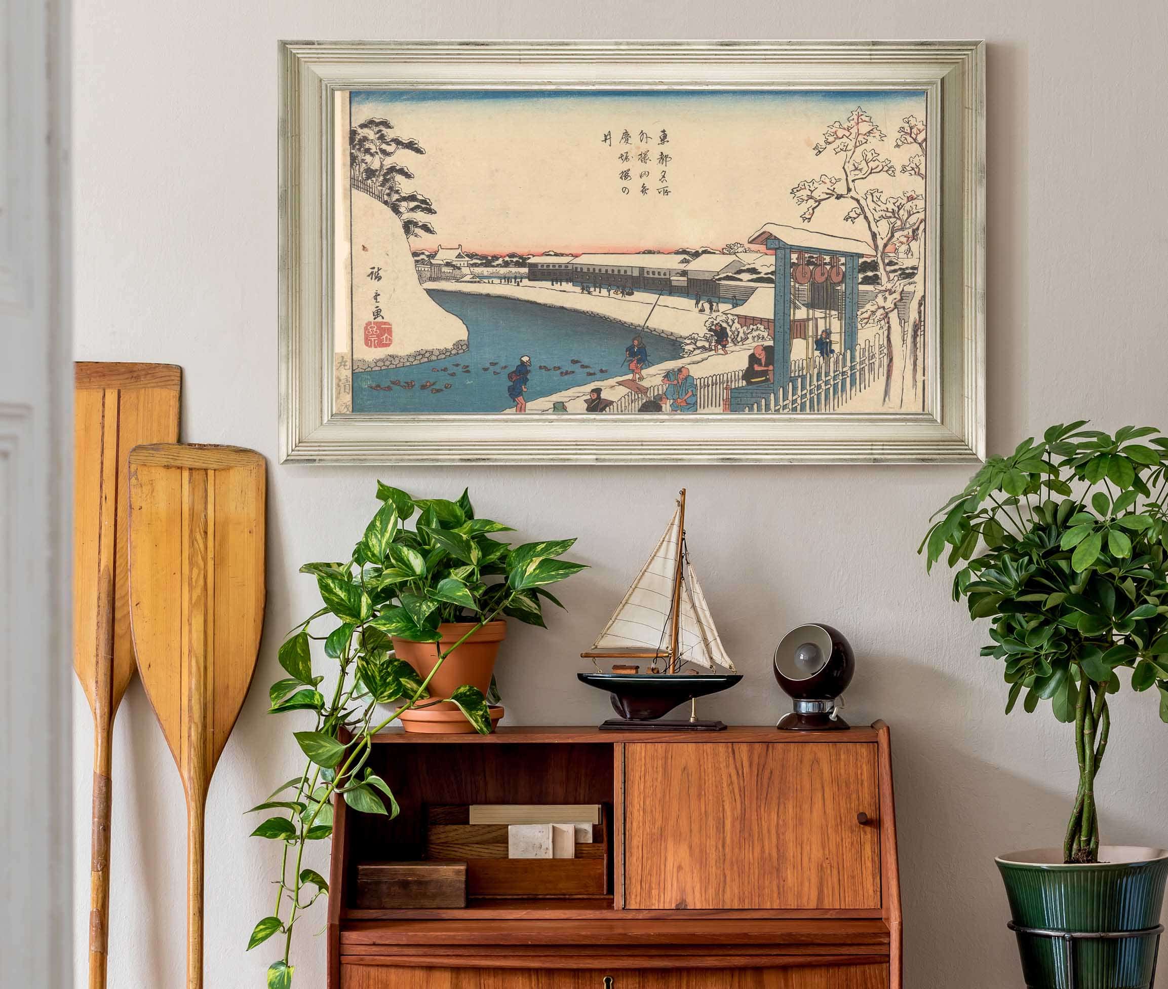 Well Trees Houses People Ducks On River by Ando Hiroshige - Image 6