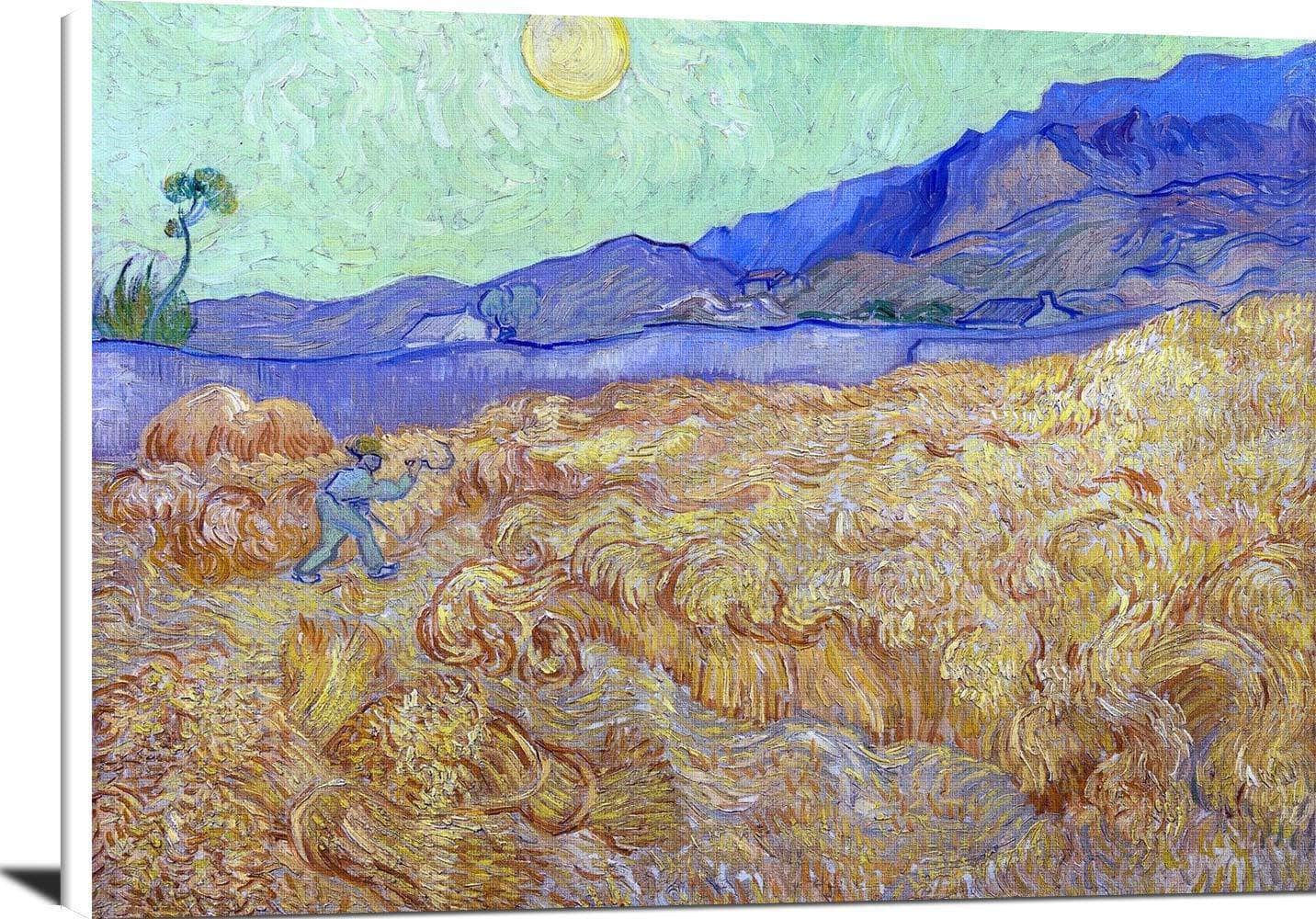 Wheatfield With A Reaper Painting Vincent Van Gogh Canvas Art