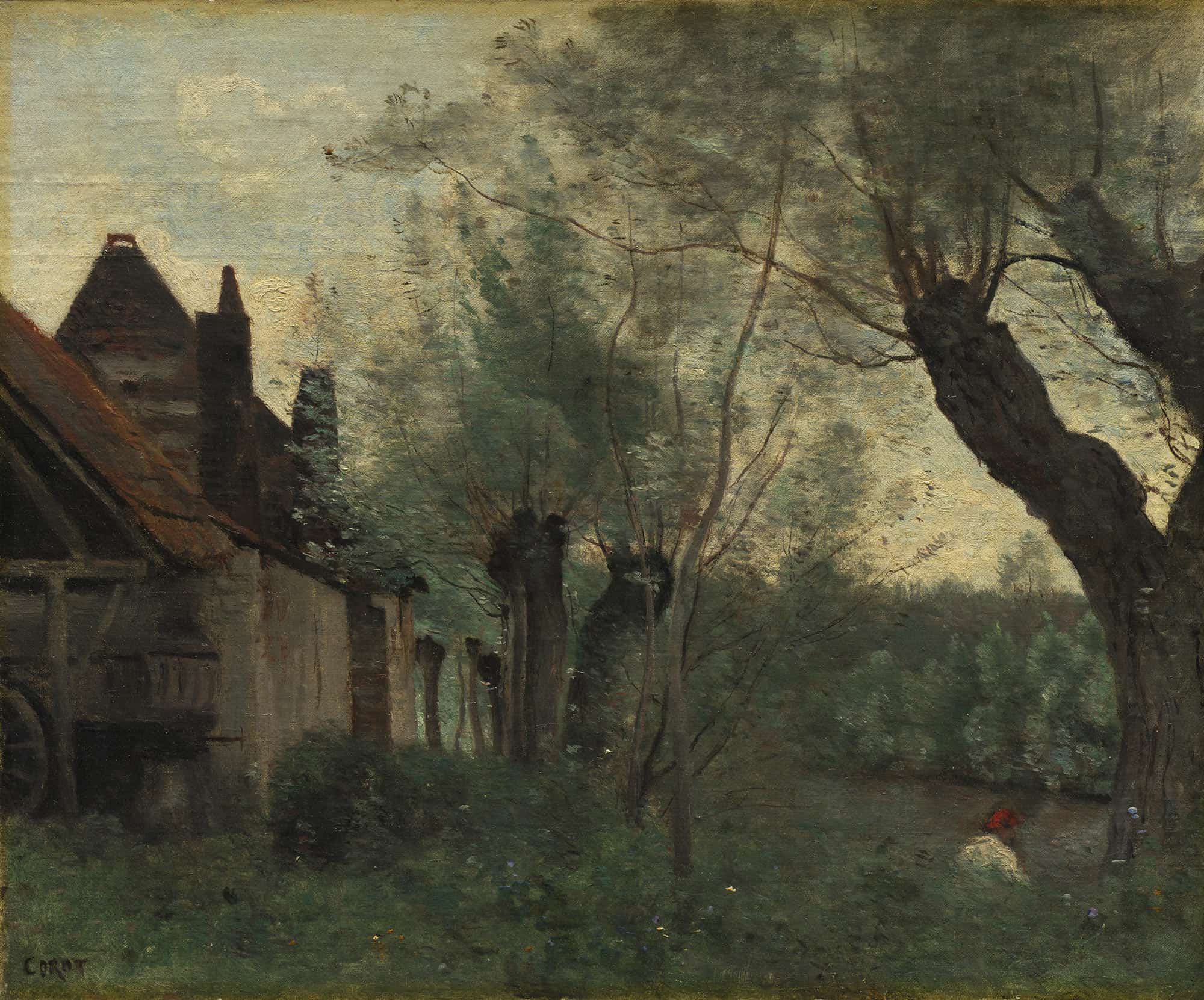 Willows And Farmhouse At Sainte Catherine Les Arras by Jean Baptiste Camille Corot