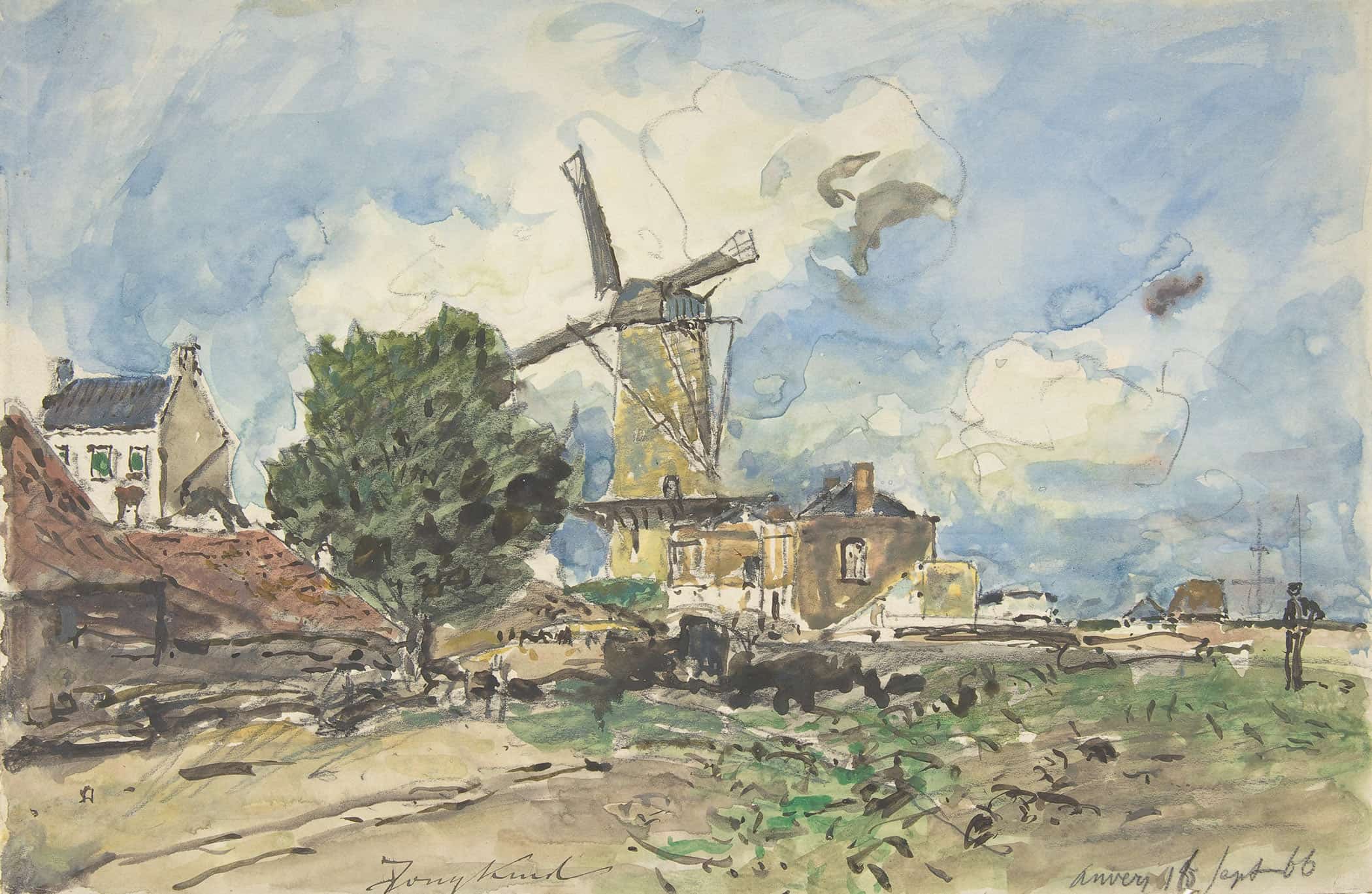 Wind Mill At Antwerp by Johan Barthold Jongkind - Image 2