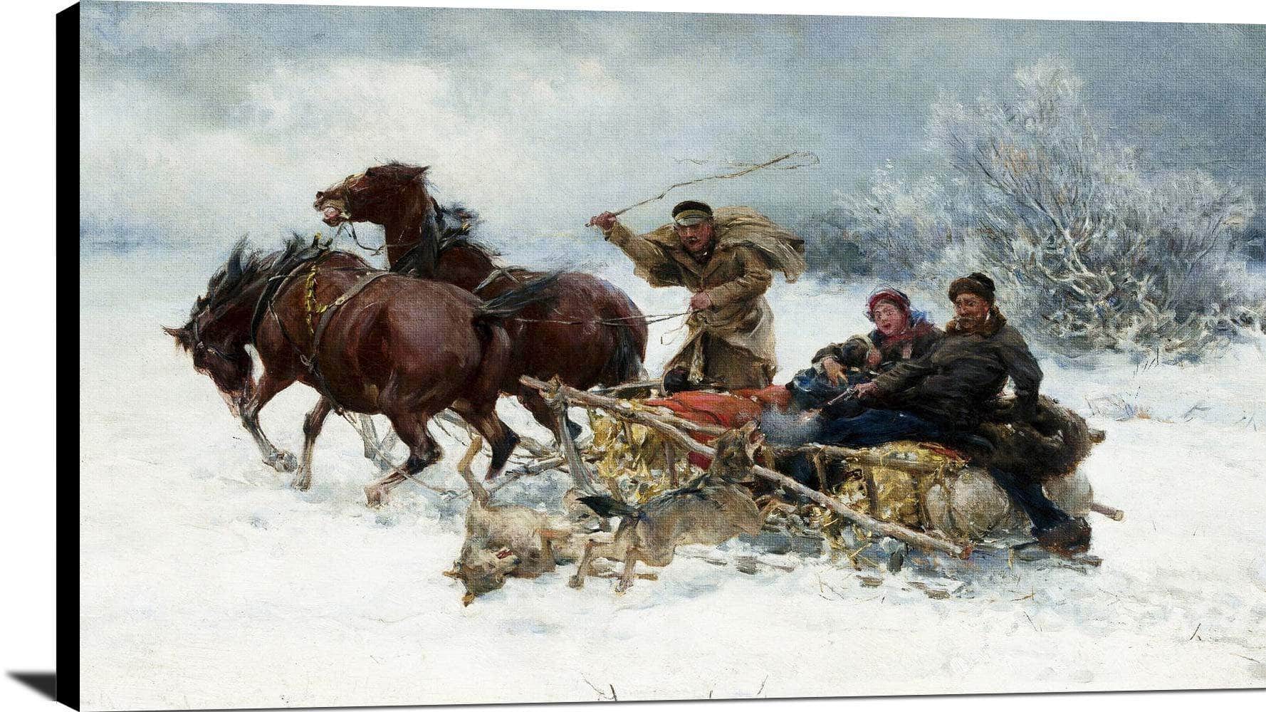 Wolves Attacking The Sleigh Painting Alfred Kowalski Canvas Art - Image 2