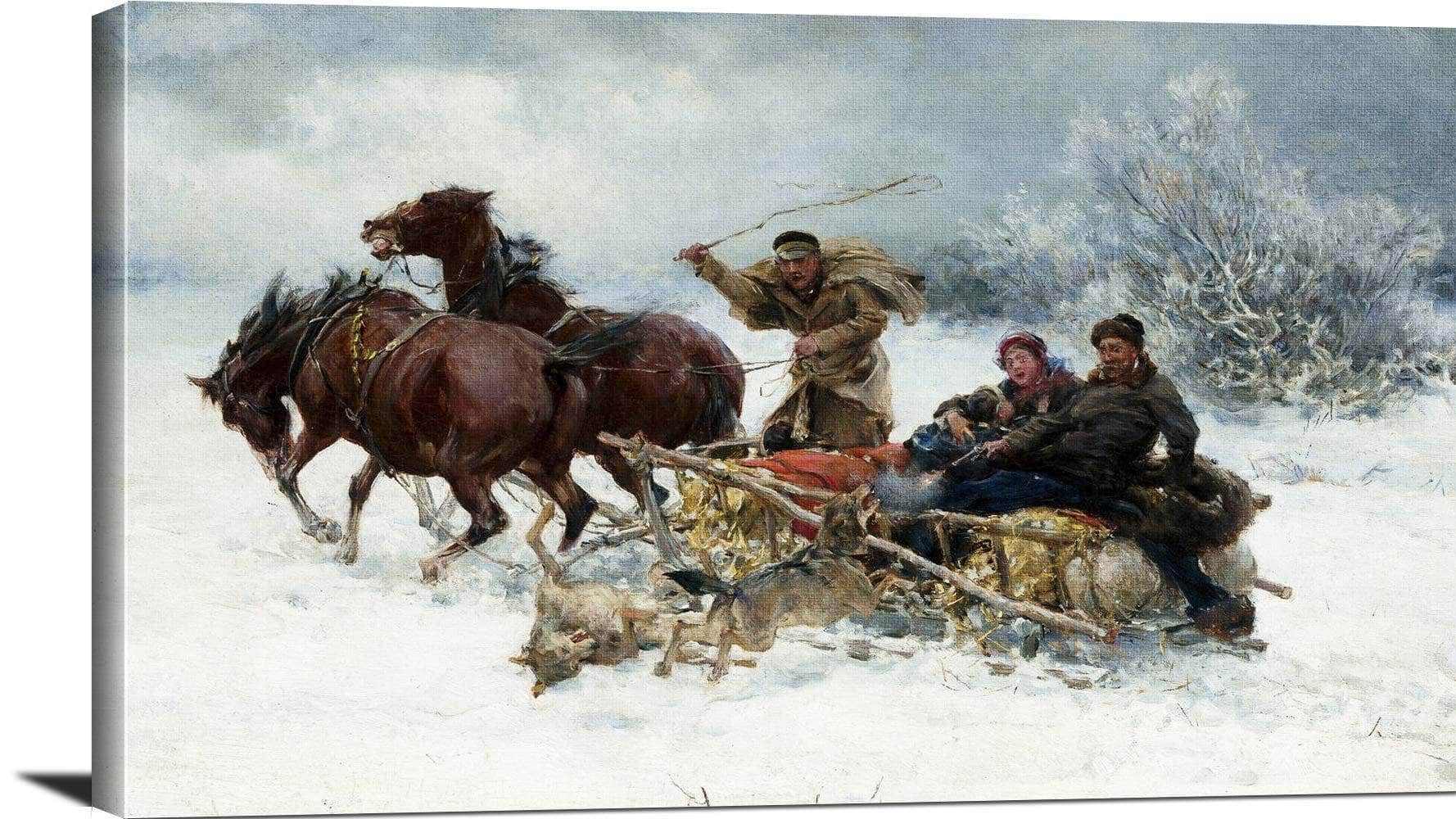Wolves Attacking The Sleigh Painting Alfred Kowalski Canvas Art - Image 3