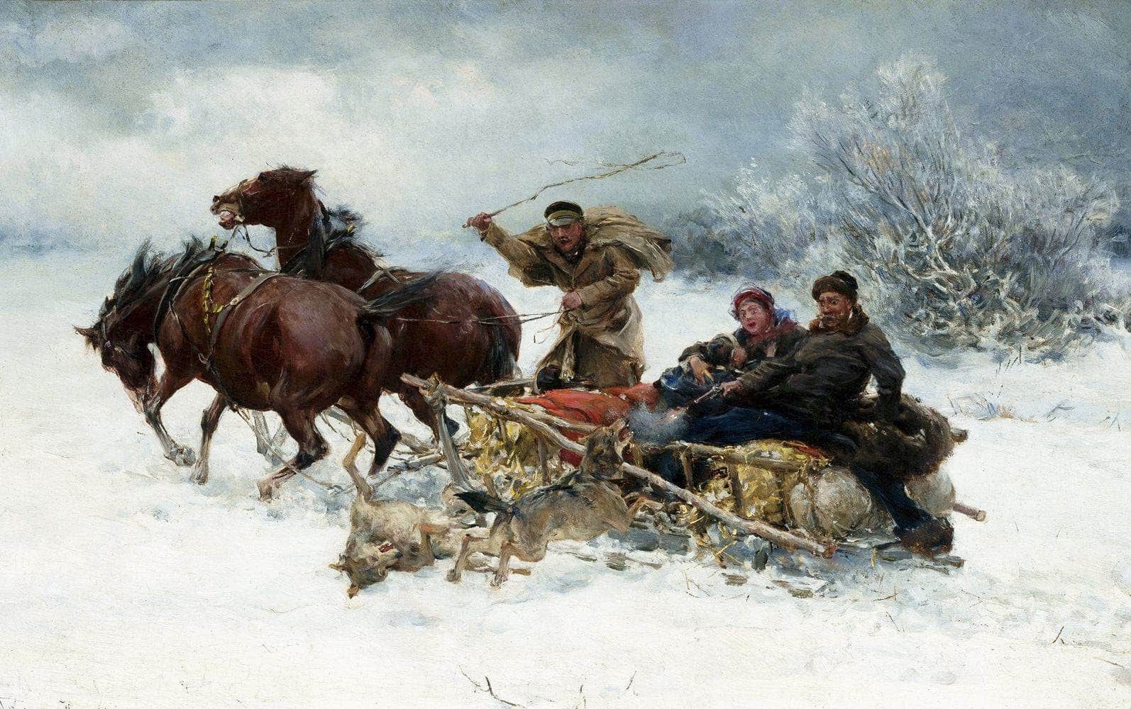 Wolves Attacking The Sleigh Painting Alfred Kowalski Canvas Art - Image 5