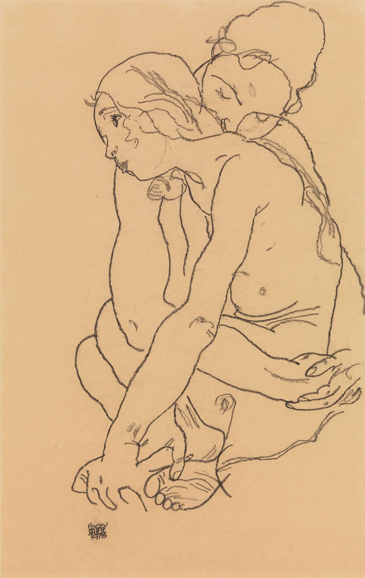 Woman And Girl Embracing by Egon Schiele - Image 3