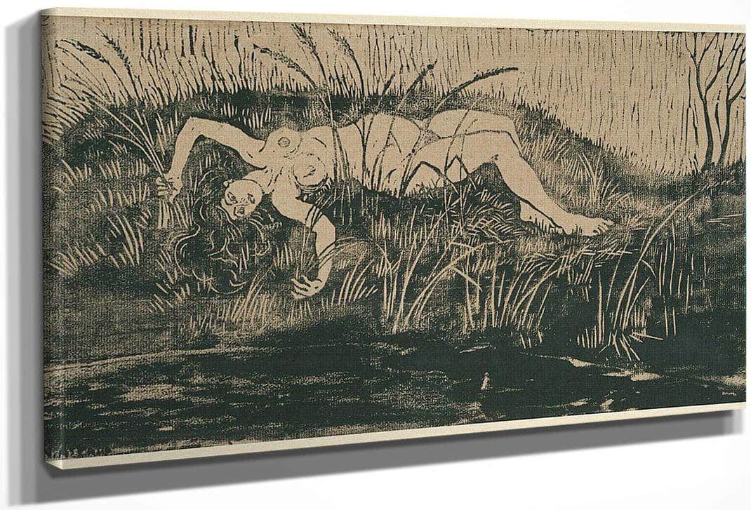 Woman Between Water And Vegetation By Nicolai Astrup