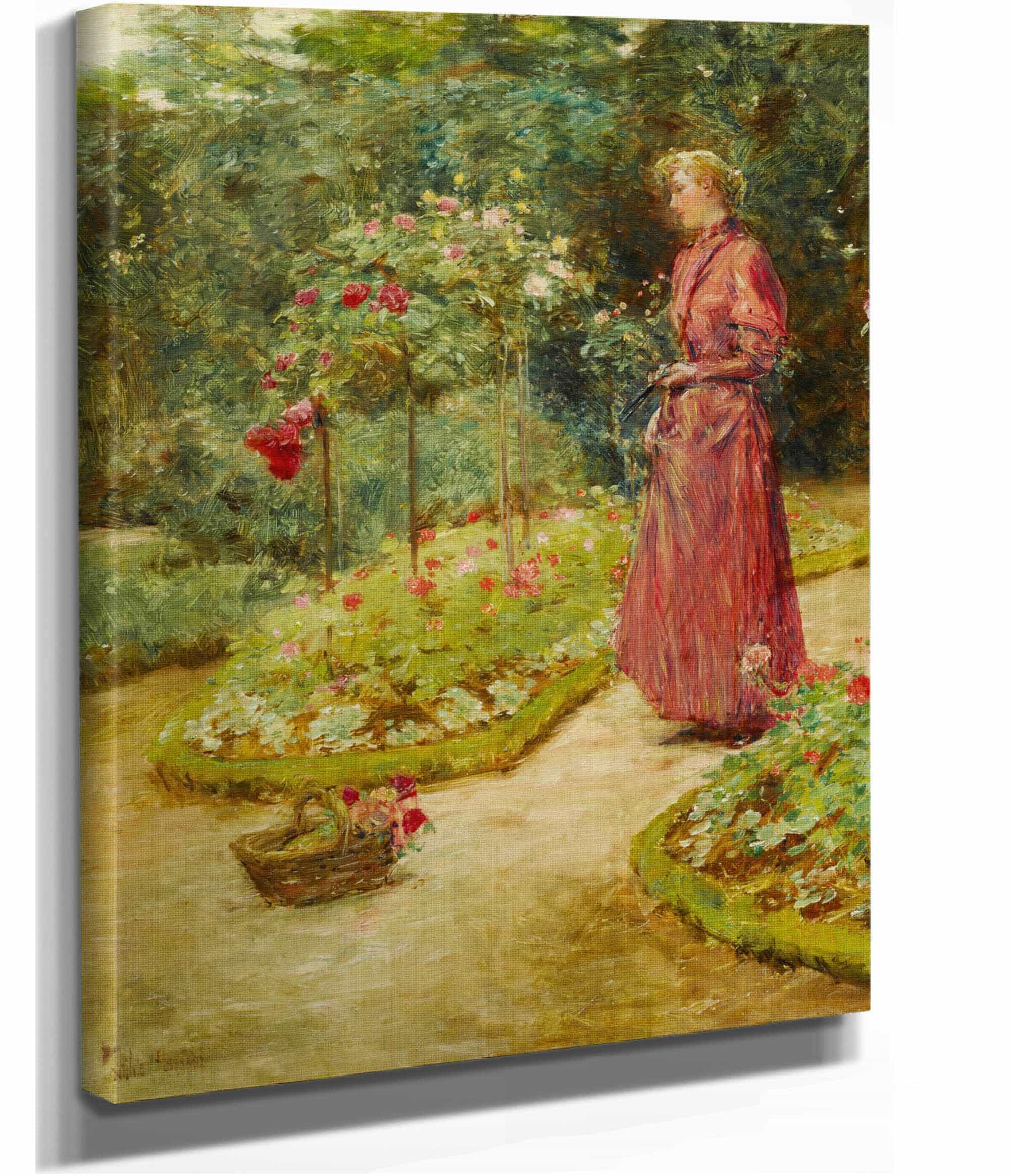 Woman Cutting Roses In A Garden by Childe Hassam - Image 2