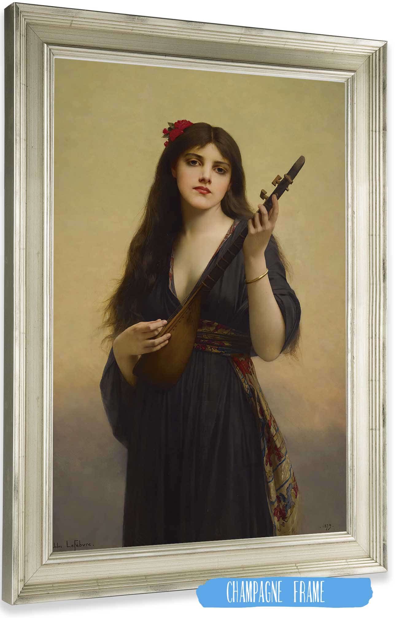 Woman Playing A Lute by Jules Joseph Lefebvre
