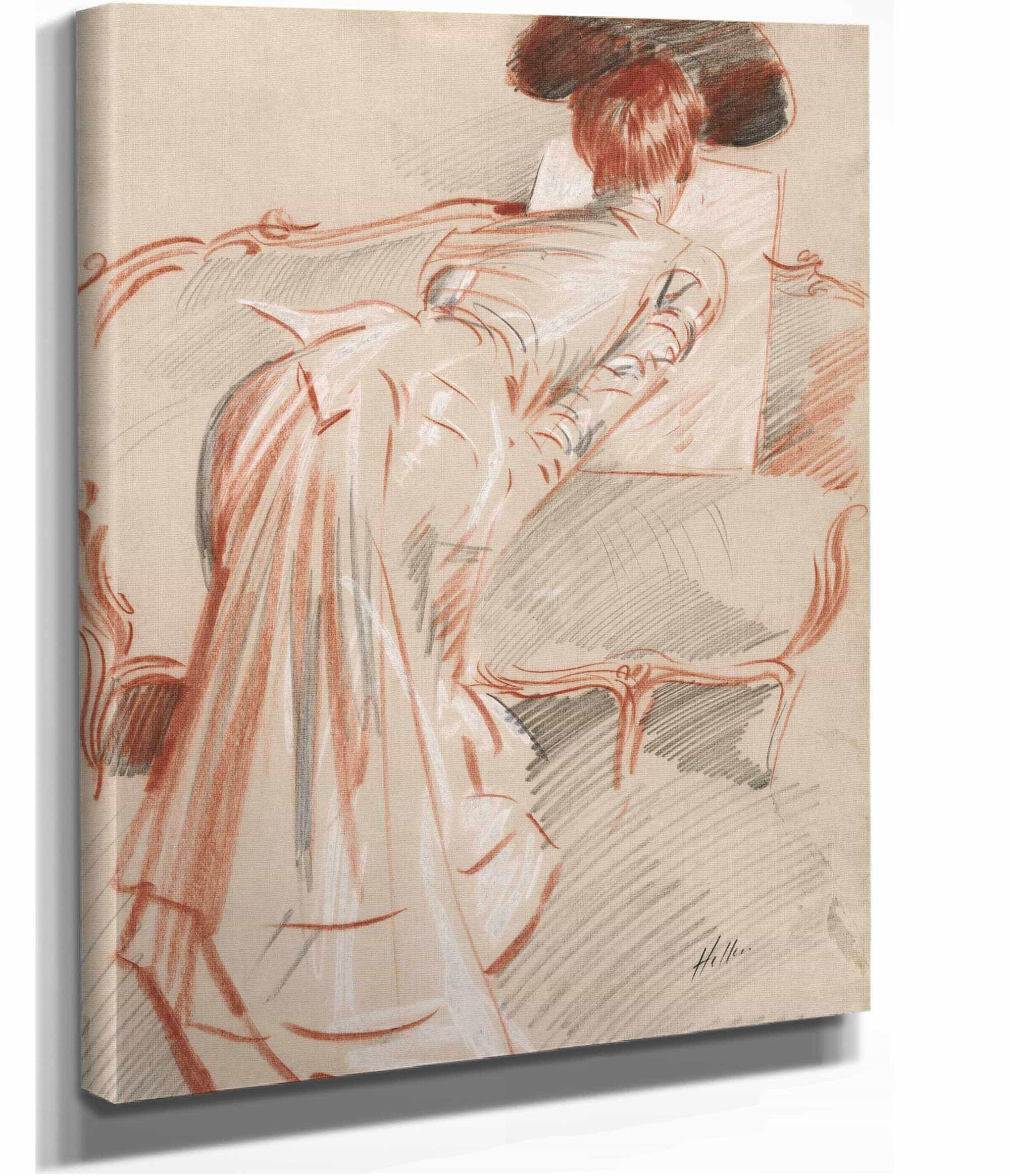 Woman Possibly Madame Alice Hellu Looking At A Drawing by Paul Cesar Helleu - Image 2
