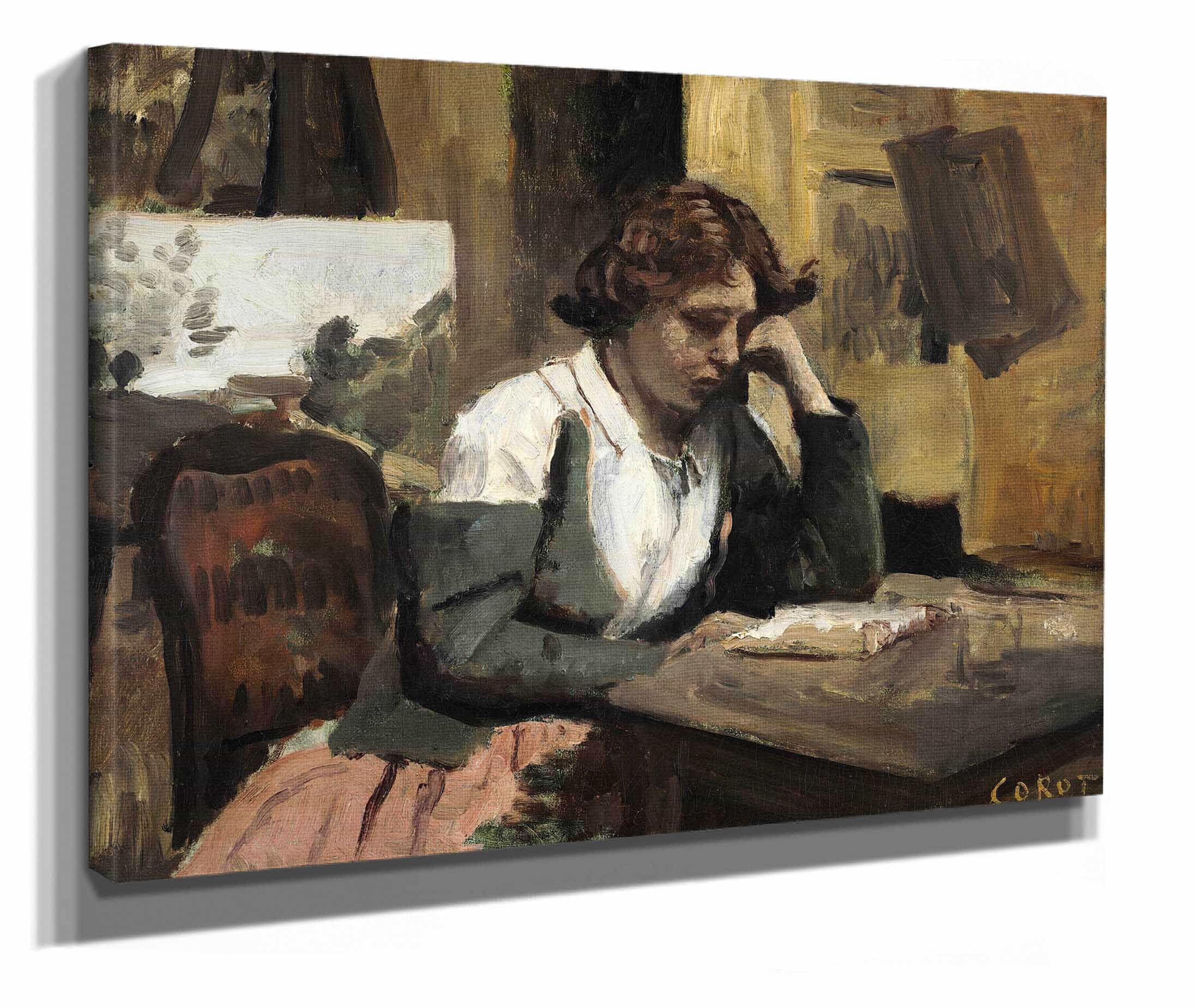 Woman Reading In The Studio by Jean Baptiste Camille Corot - Image 2