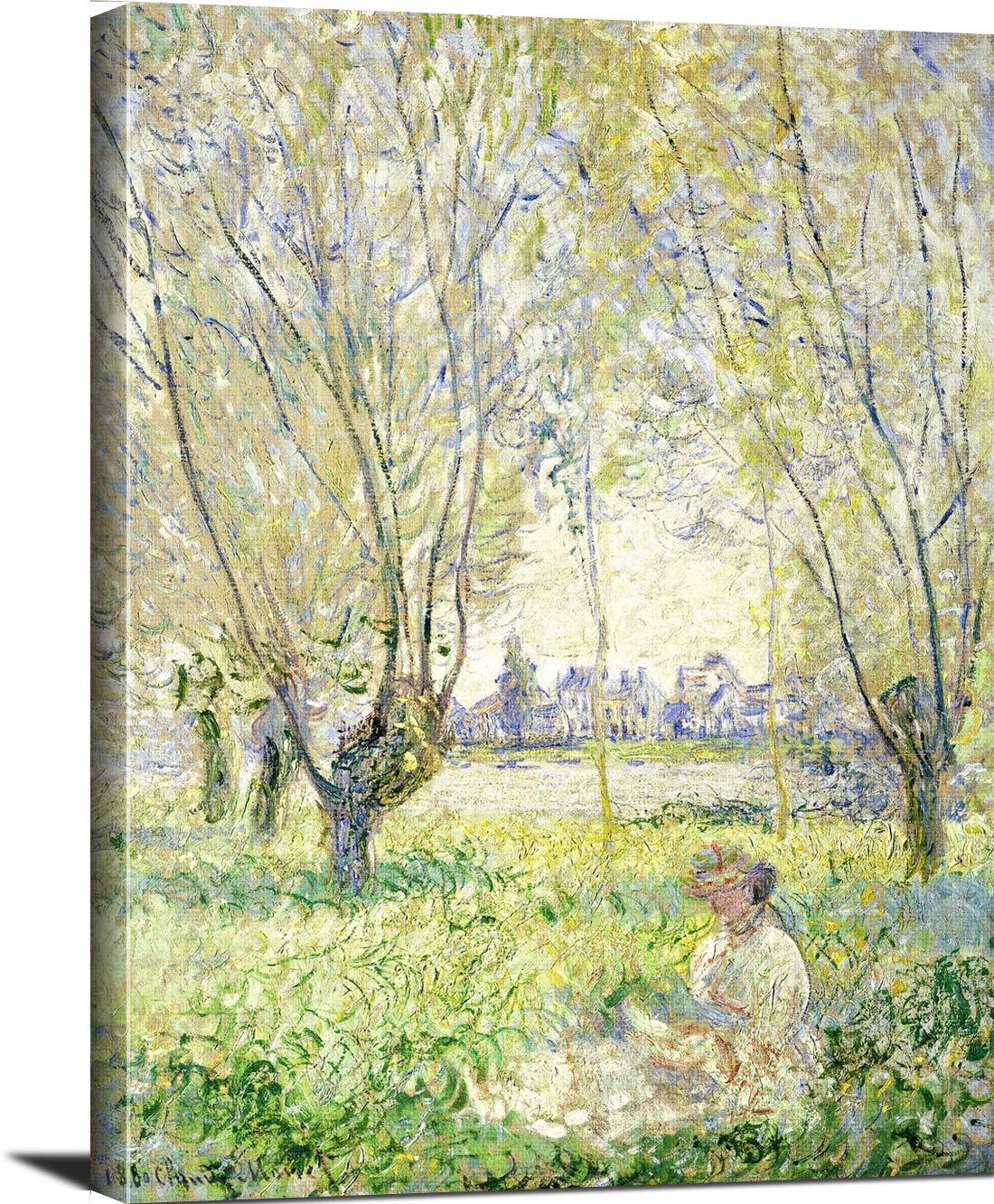 Woman Seated Under The Willows Painting Claude Monet Canvas Art - Image 3