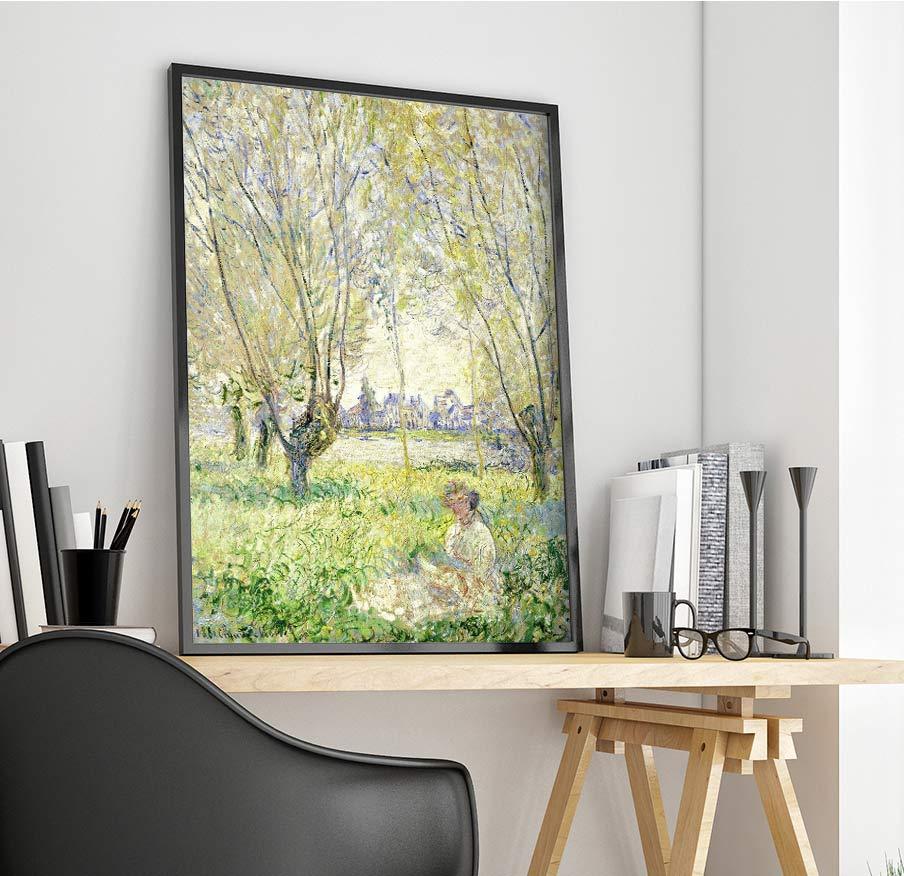 Woman Seated Under The Willows Painting Claude Monet Canvas Art - Image 4